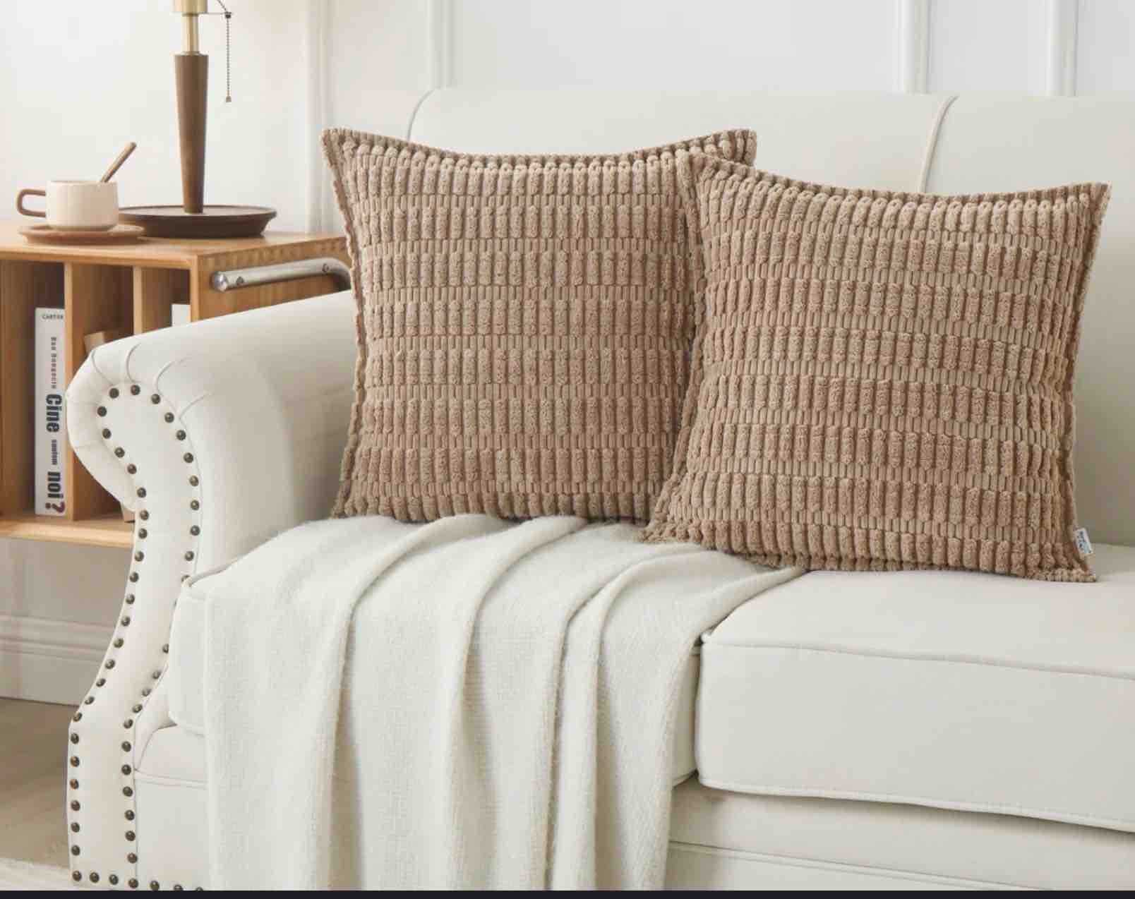 Boucle Ottoman Decorative Pillow Covers Farmhouse Boho Corduroy C