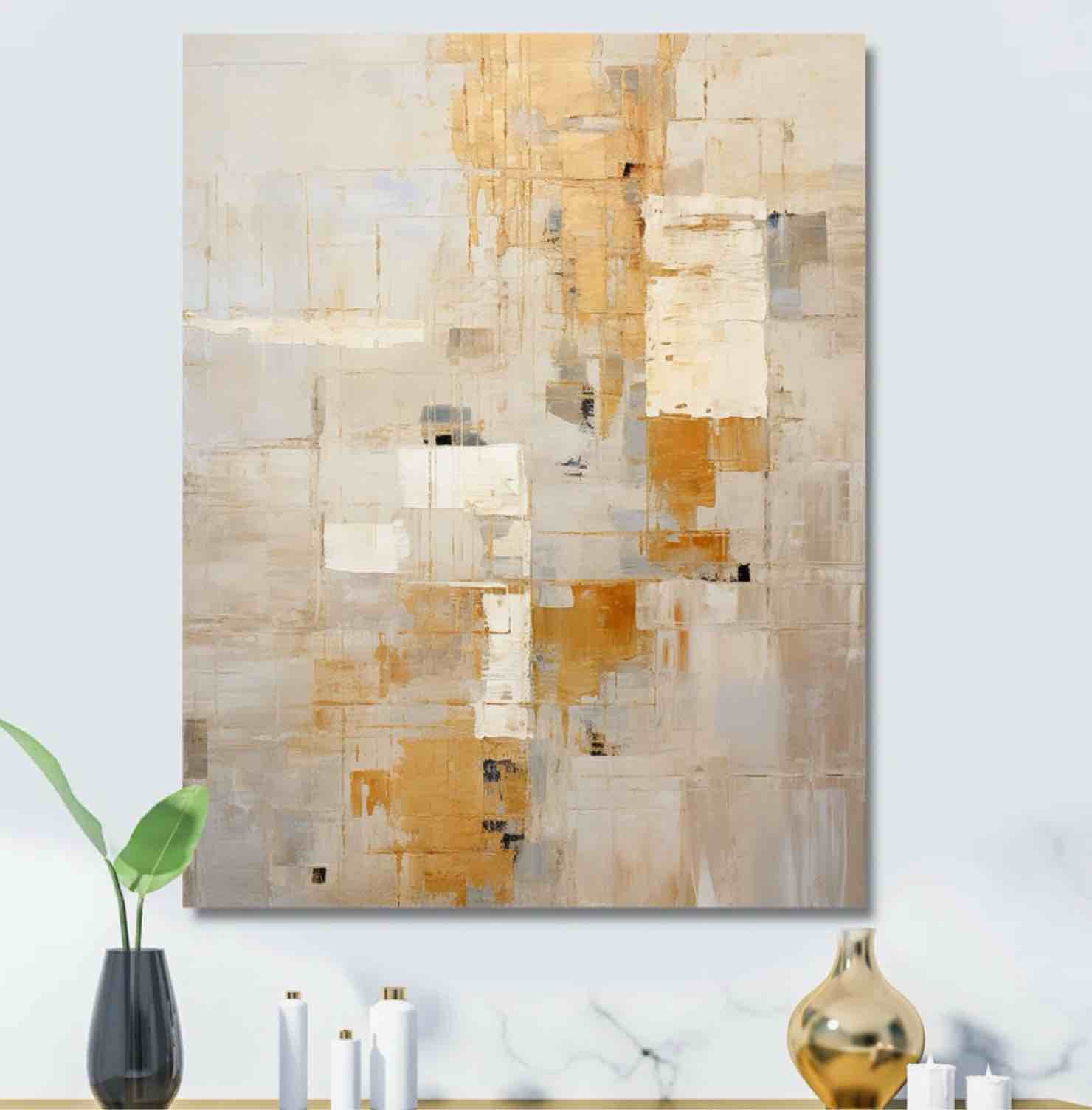 Beige And Gold Dream Collage | - Abstract Shapes Wall Art