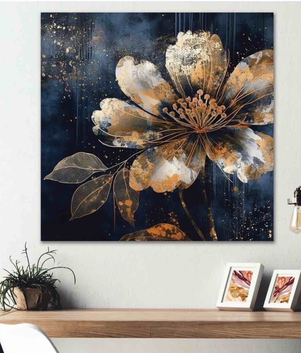 Designart "Gold And Blue Daisy