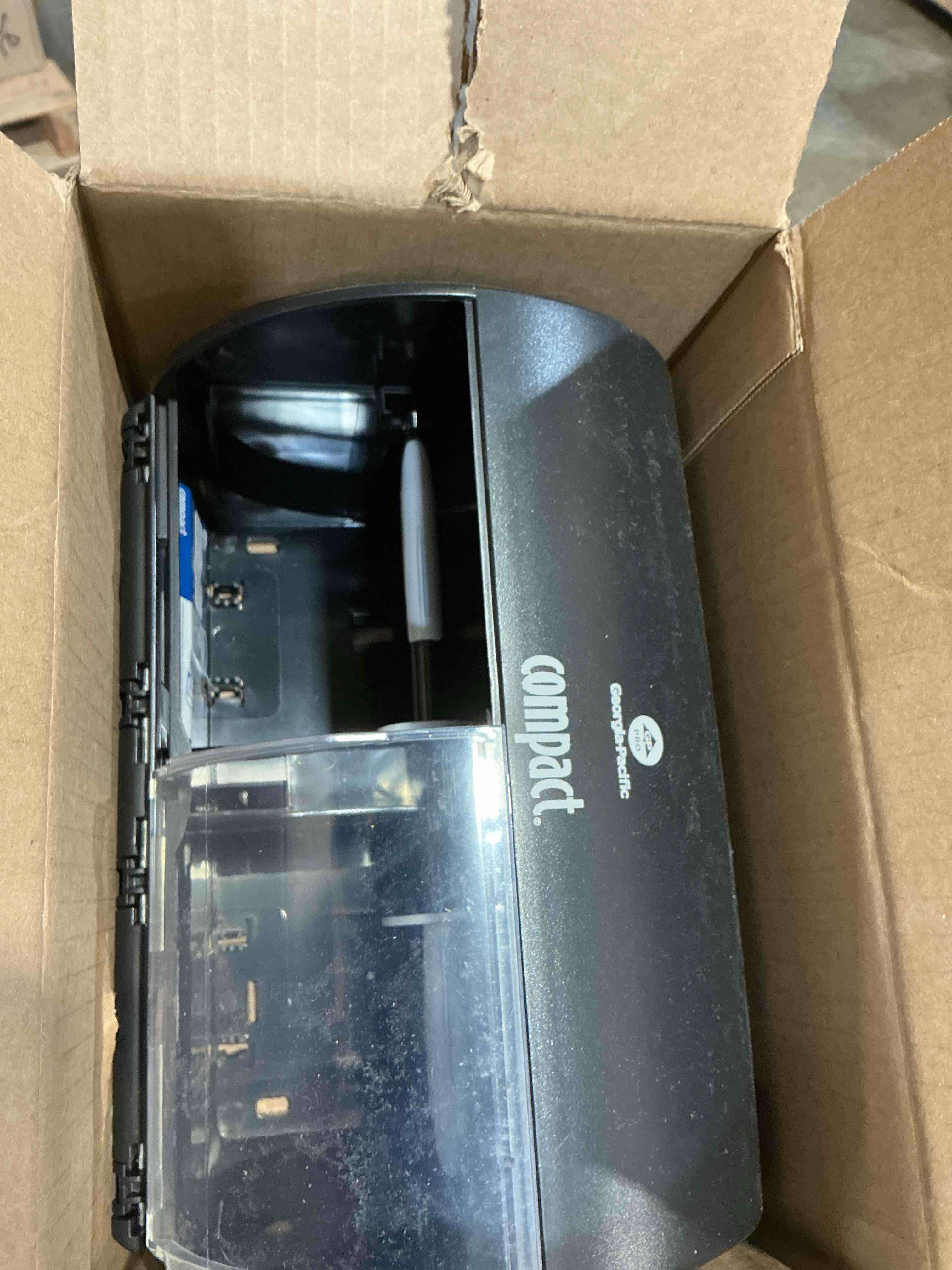Condition photo showing Good Condition for georgia pacific professional compact coreless side-by-side 2-roll tissue dispenser 11.5 x 7.625 x 8 black -gpc56784a