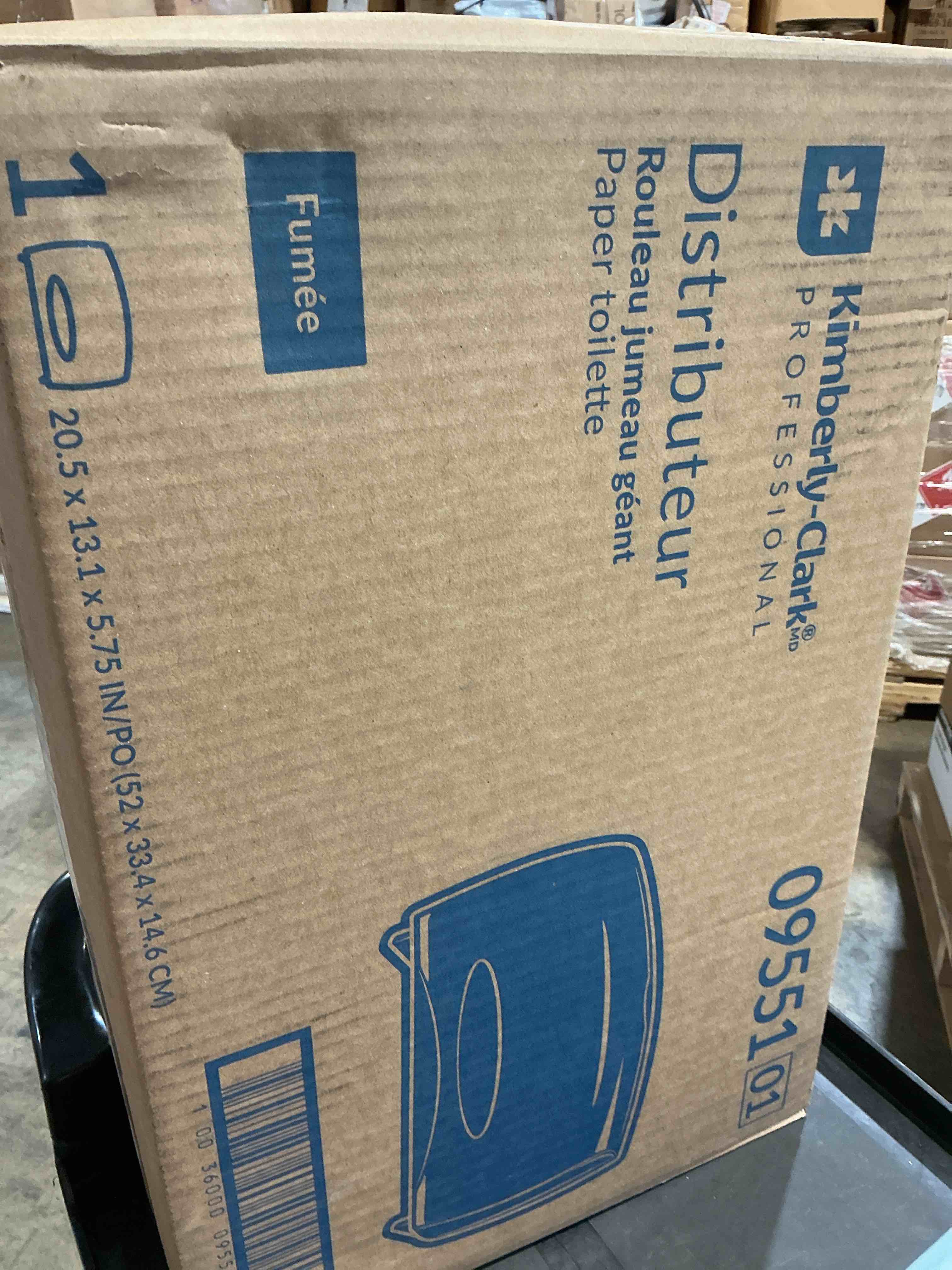Condition photo showing New/Like New for kimberly-clark professional* cored jrt jumbo combo tissue dispenser 20 2/5w x 5 4/5d x 13 1/10h smoke/gray -kcc09551