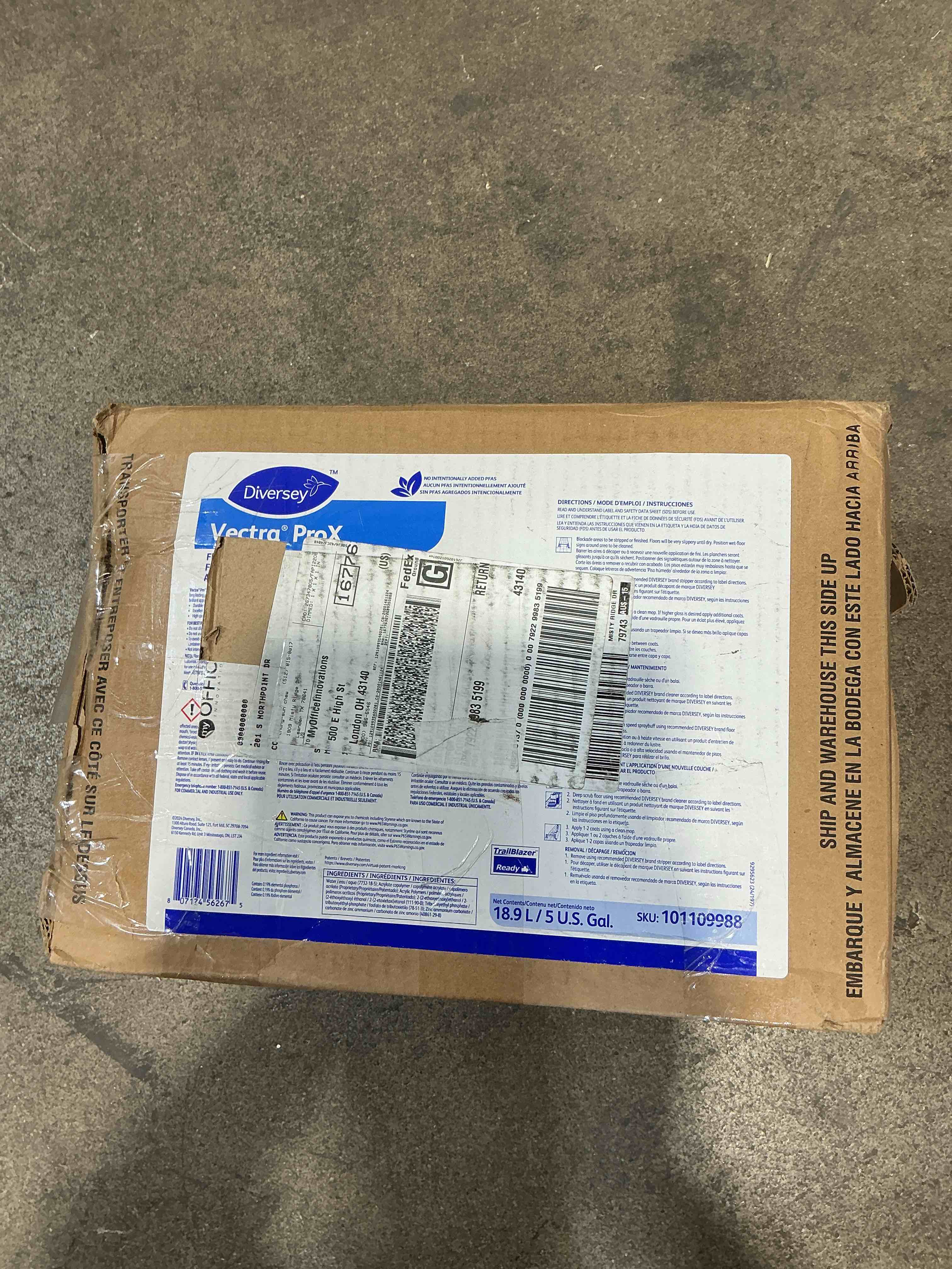 Condition photo showing Good Condition for vectra prox floor finish, ammonia scent, for vct, lvt, vinyl flooring, linoleum, natural stone, 5 gallon, liquid