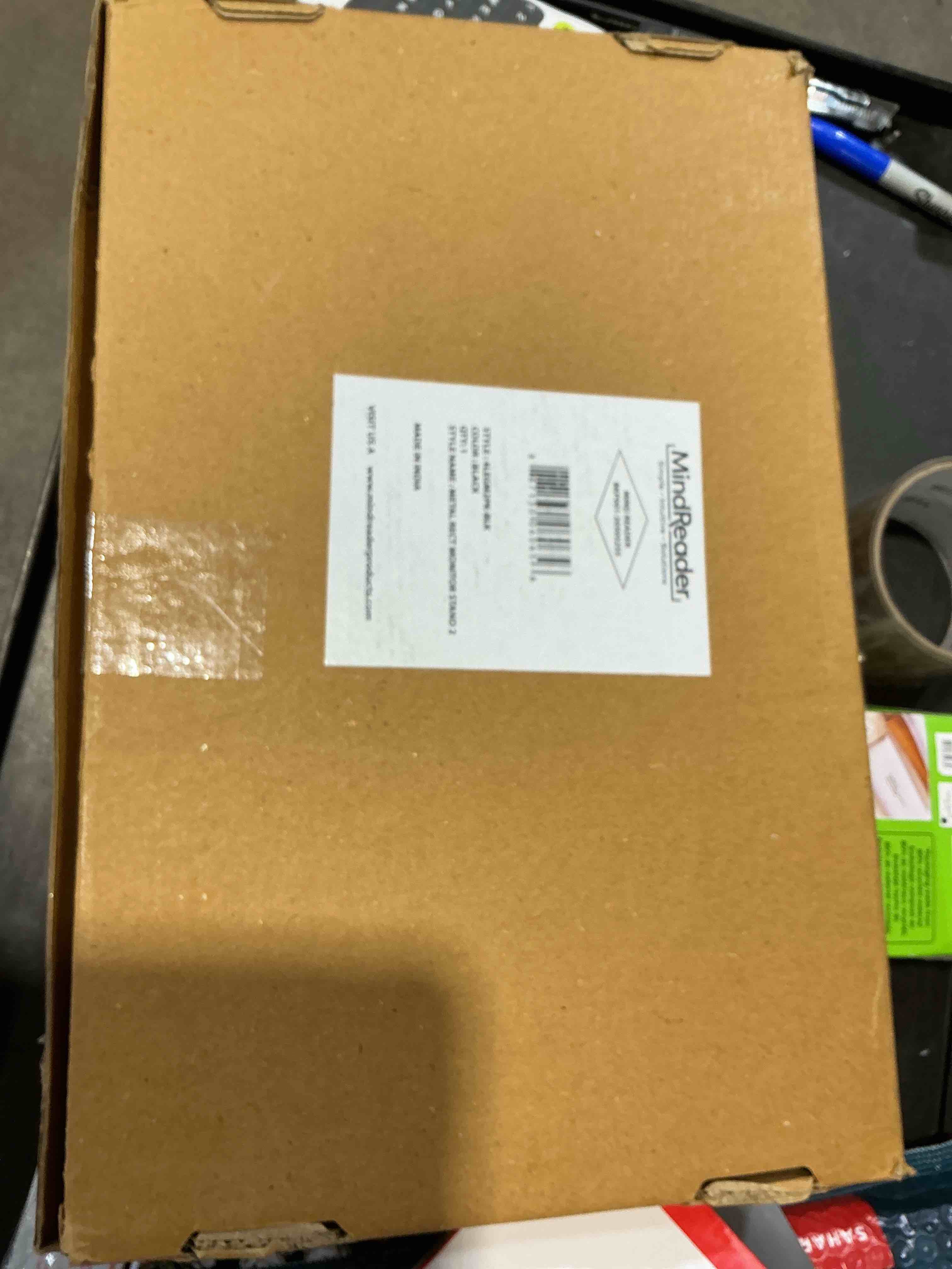 Condition photo showing Good Condition for mind reader monitor stand, height adjustable, ventilated laptop riser, metal, 14.5"l x 9.25"w x 4-5.5"h, set of 2, black