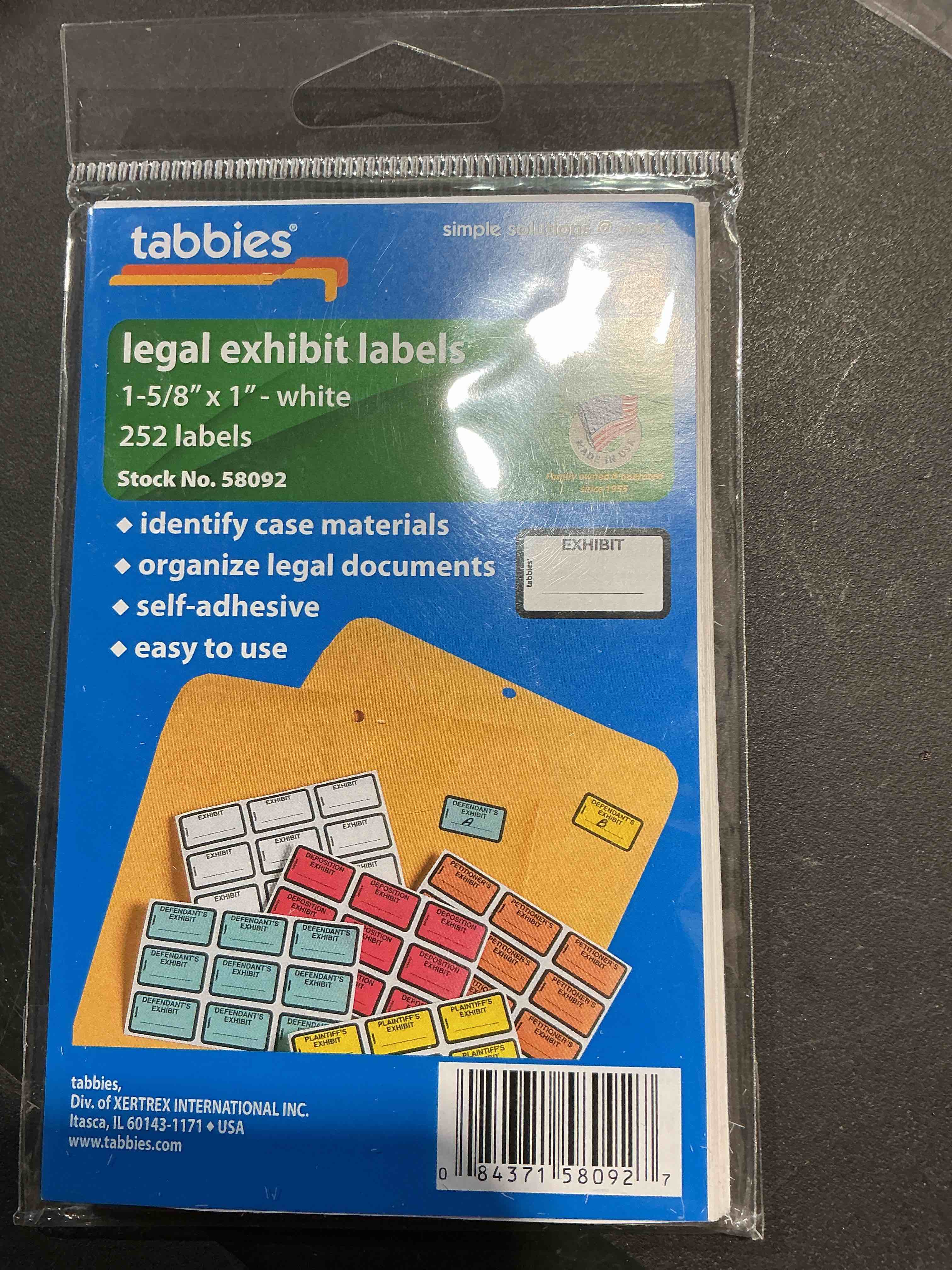 Condition photo showing New/Like New for tabbies color-coded legal exhibit labels 1.62  x 1  length - white - 252 / pack