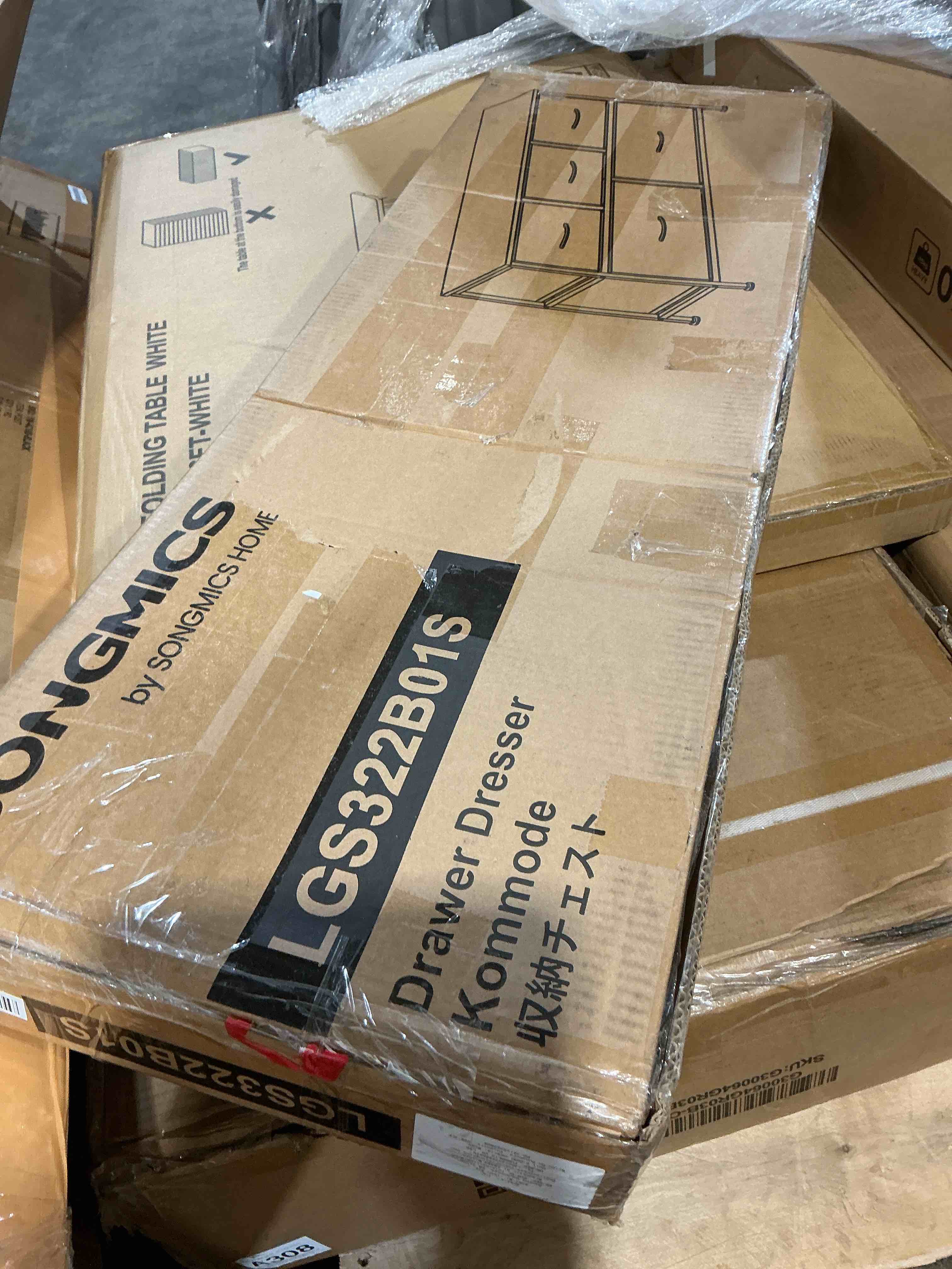 Condition photo showing New/Like New for songmics dresser for bedroom, chest of drawers, steel, mdf, 5 non-woven fabric drawers, storage organizer unit, closet, entryway, ink black and ebony black ulgs322b01s ink black + ebony black 11.8"d x 38.9"w x 20.6"h (5 drawers)