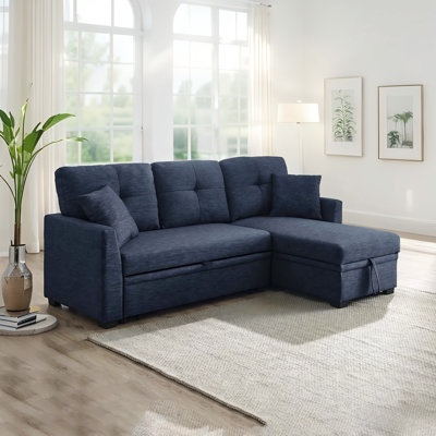 Condition photo showing Good Condition for chaise modern l-shaped chaise convertible sectional in dark blue