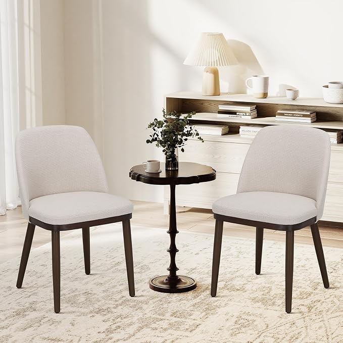  upholstered dining chairs set of 2 , modern kitchen chairs with back, fabric side dining room chairs with wood legs for kitchen dining room restaurant, beige