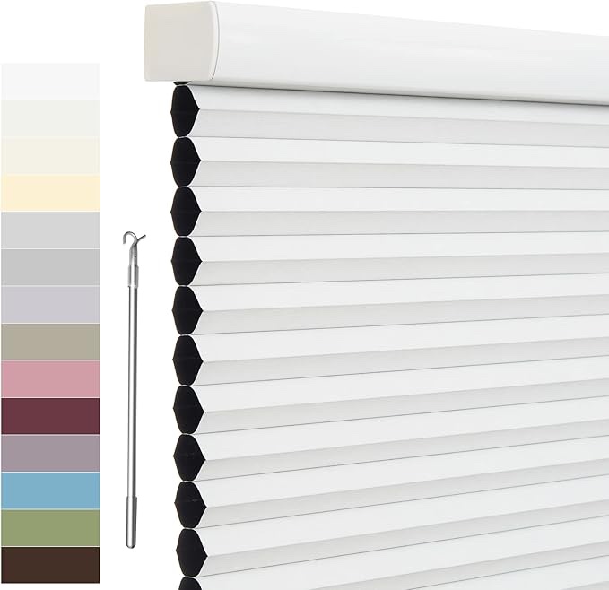 tonature no drill c...te, 57 1/2" w × 64" h tonature no tools no drill top down bottom up cellular shades for windows, 1" blackout fabric, cordless honeycomb blinds for indoor color white