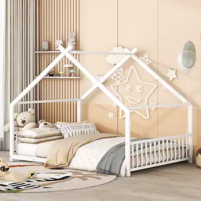 full size metal house bed color white 