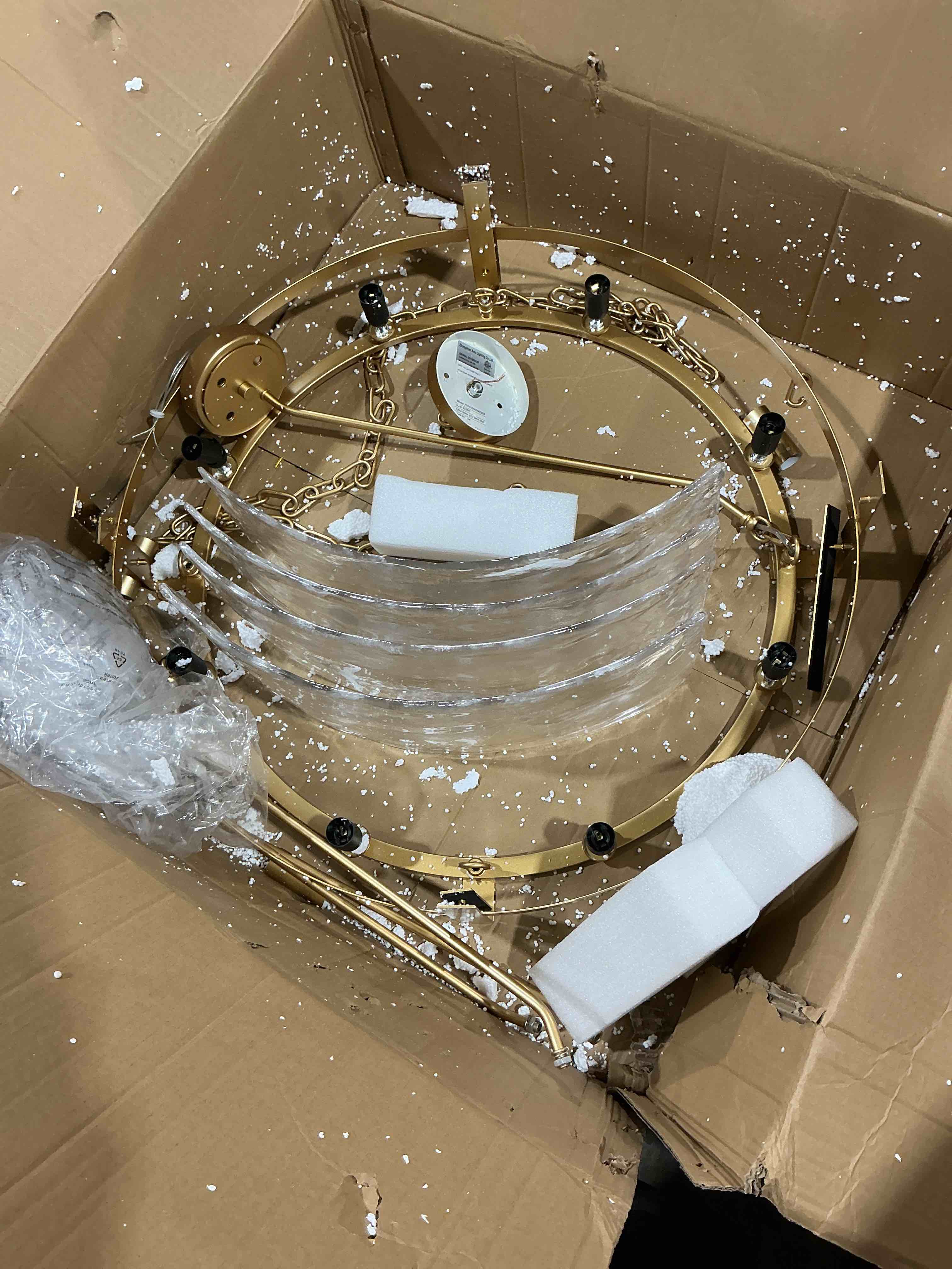 Condition photo showing As Is for 18.11" modern gold chandelier light fixture foyer lighting fixtures hammered glass pendant lights kitchen island 4 lights chandelier for living room entryway bedroom bathroom dining room light fixture
