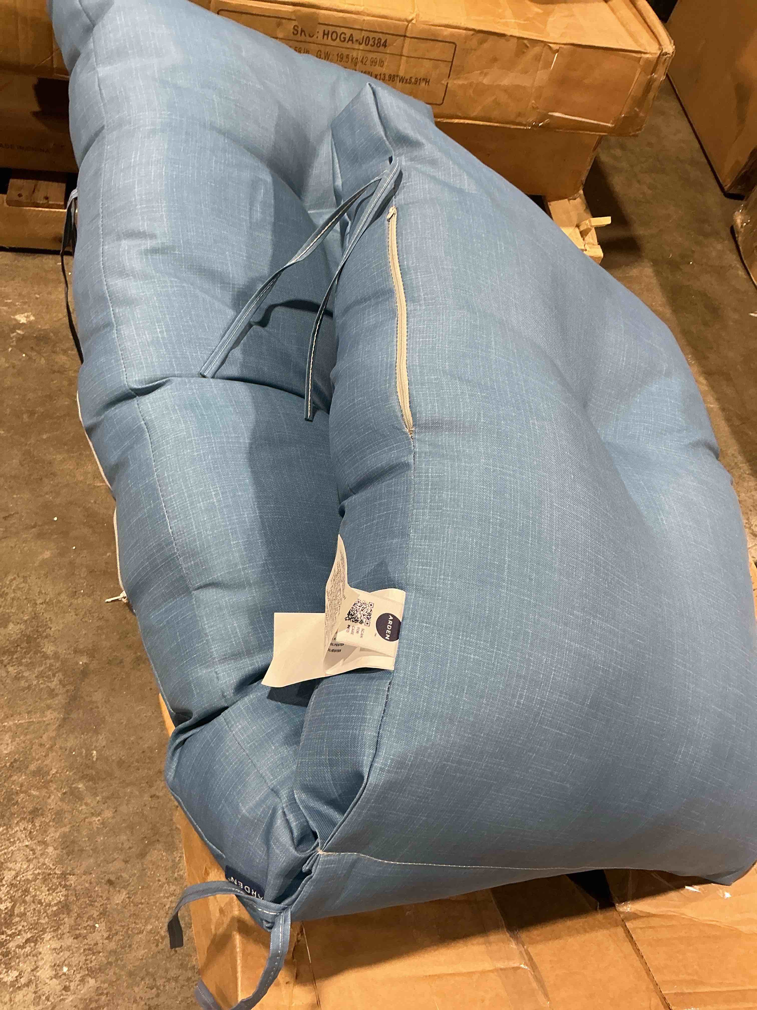 Condition photo showing Good Condition for arden outdoor plush modern tufted chaise cushion, 76 x 22, rain-proof, fade resistant, tufted cushion for chaise lounger french blue texture