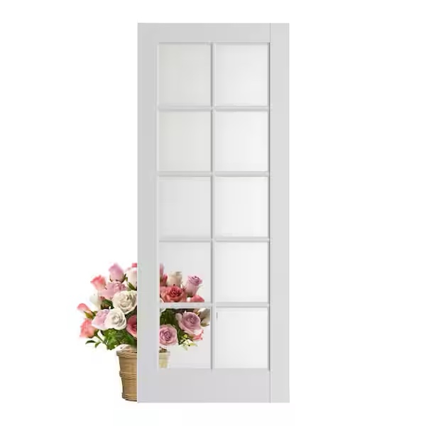 30 in. x 80 in. 10-lite solid core clear glass white primed composite mdf interior door slab no hardware included