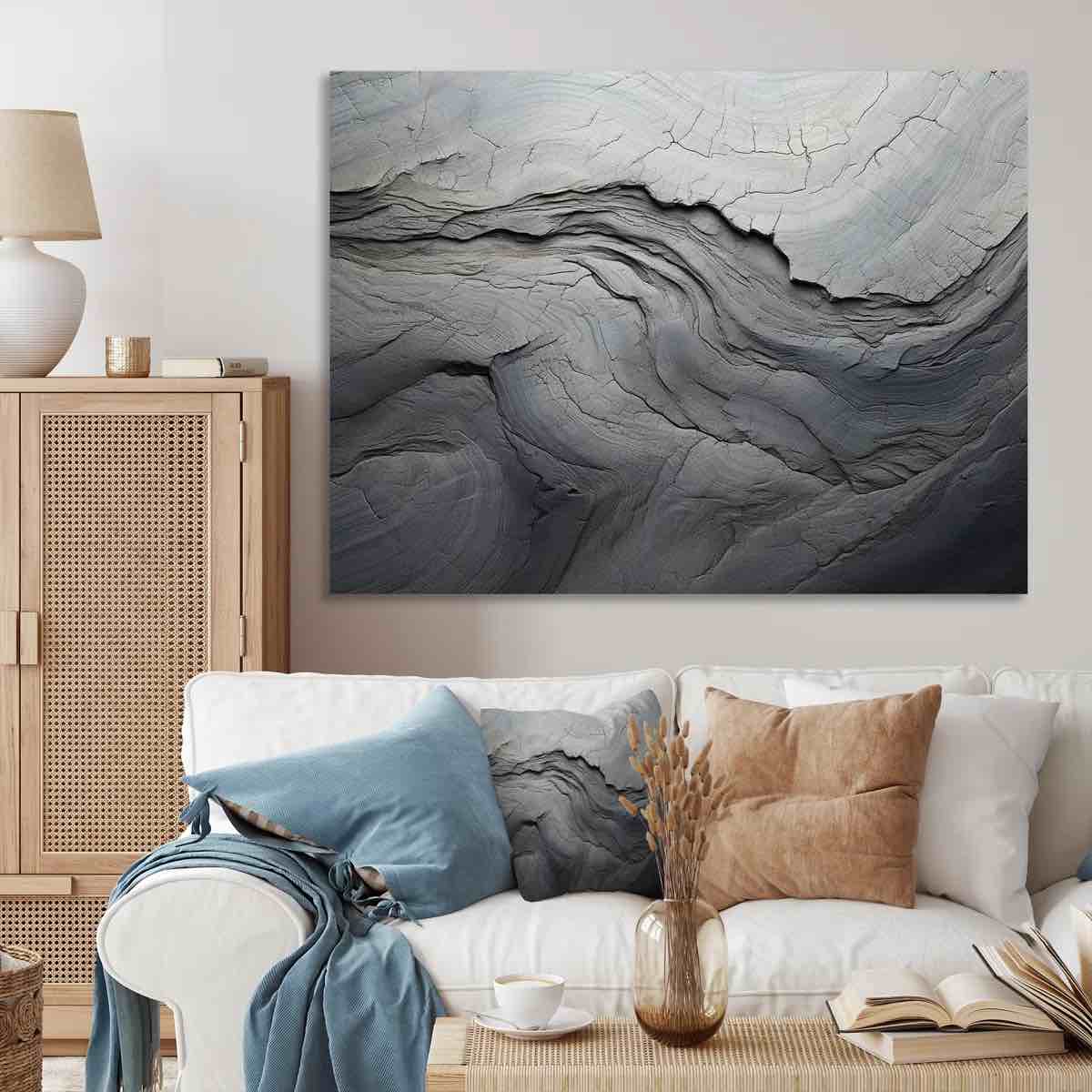 Grey And White Stone River II! - Abstract Wall Art Print 16”x 32