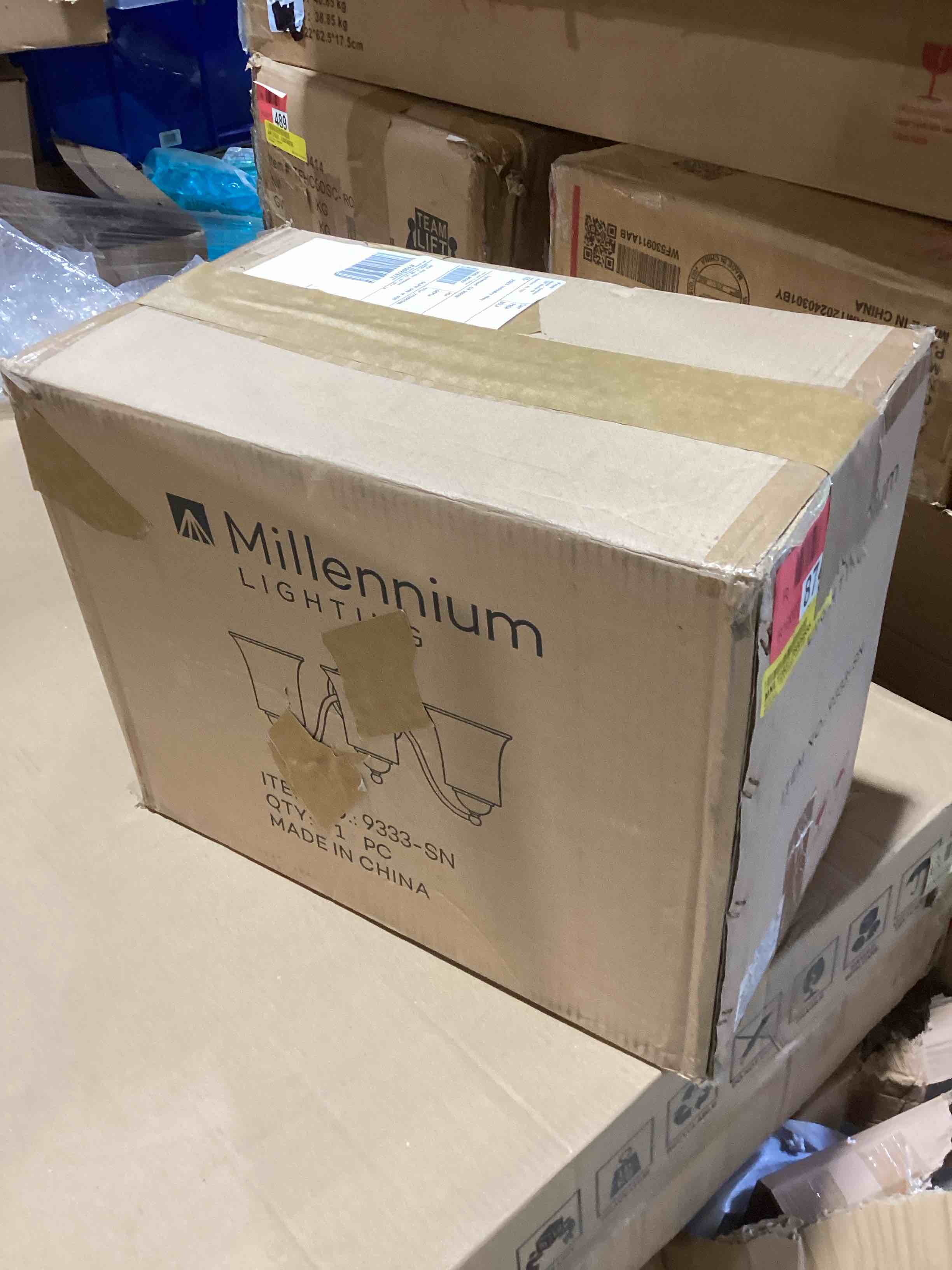 Condition photo showing New/Like New for maxim lighting basix 3-light bath vanity light | satin nickel steel finish | frosted glass shade | transitional indoor light fixture | ideal for bathrooms & powder rooms | 2122ftsn