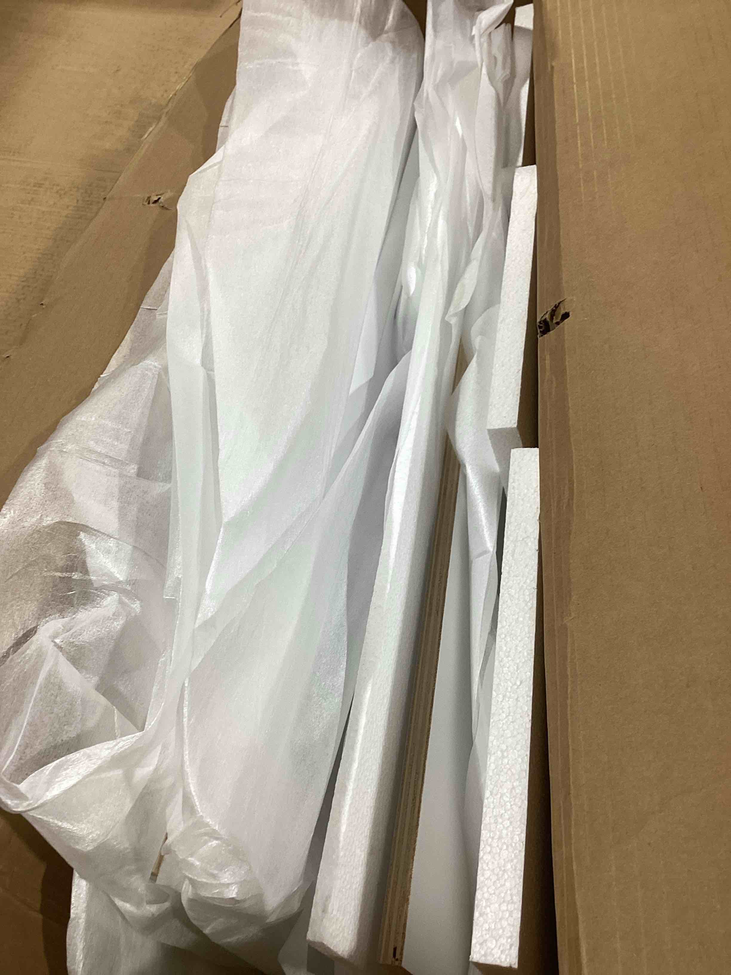 Condition photo showing As Is for 36 inch sink base cabinet, white shaker rta kitchen cabinet with 2 doors and false drawer fronts, plywood box, soft close hinges, 36" w x 24" d x 34.5" h