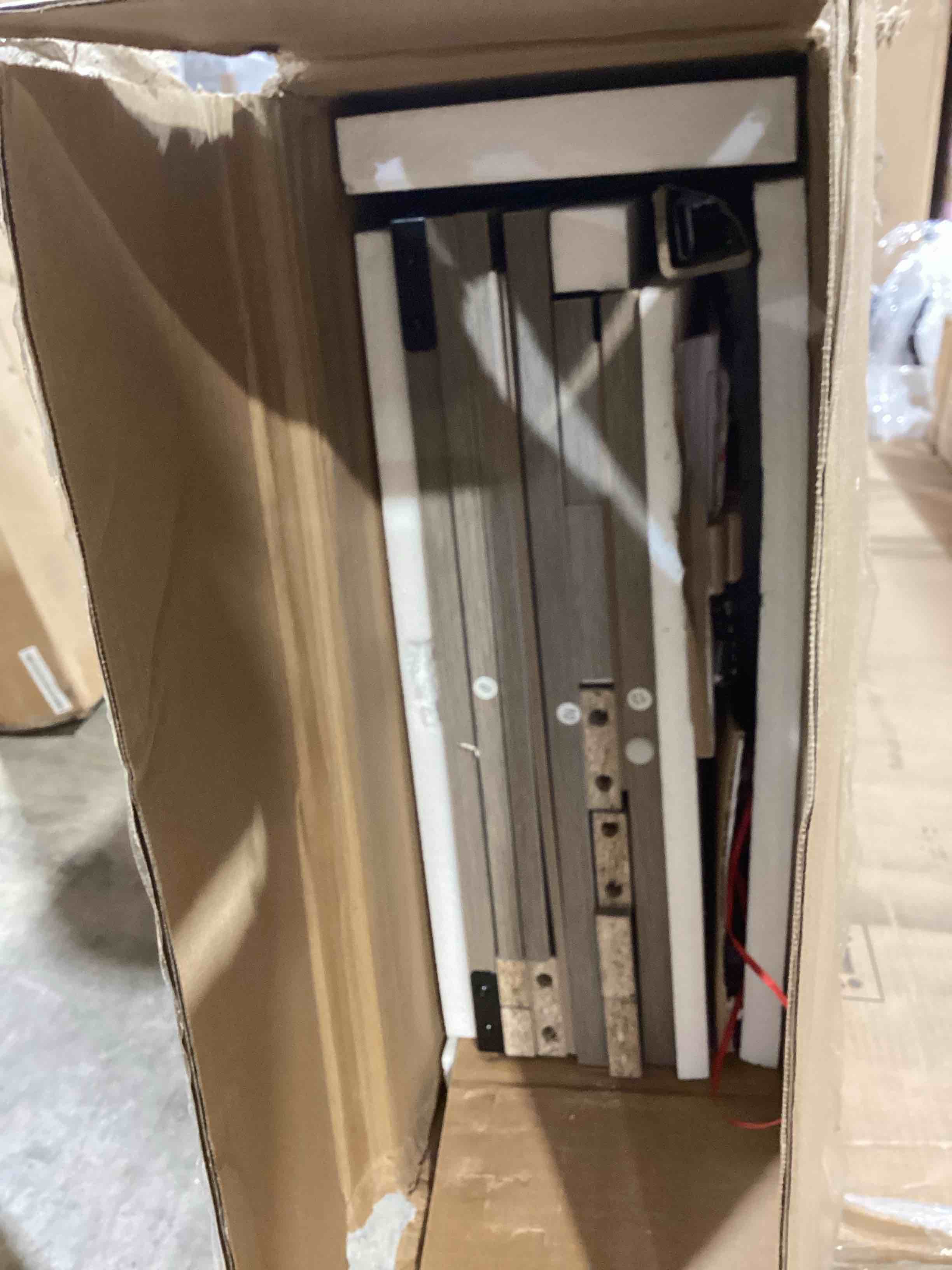 Condition photo showing Good Condition for royalcraft tv stand for 65+ inch tv: farmhouse entertainment center with storage, wood tv console cabinets with sliding barn door, tall media with adjustable shelves for living room, light grey