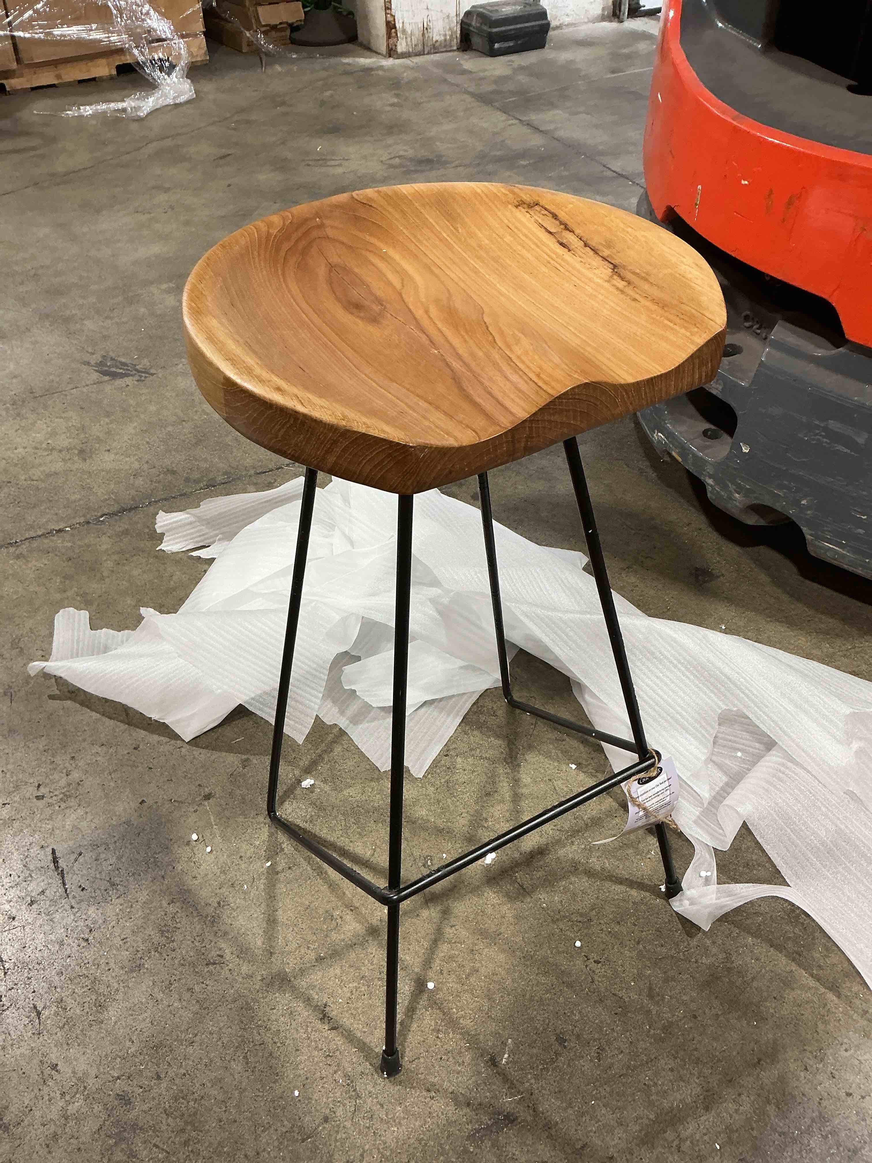 Condition photo showing New/Like New for handmade solid suar wood bar stool, industrial metal legs