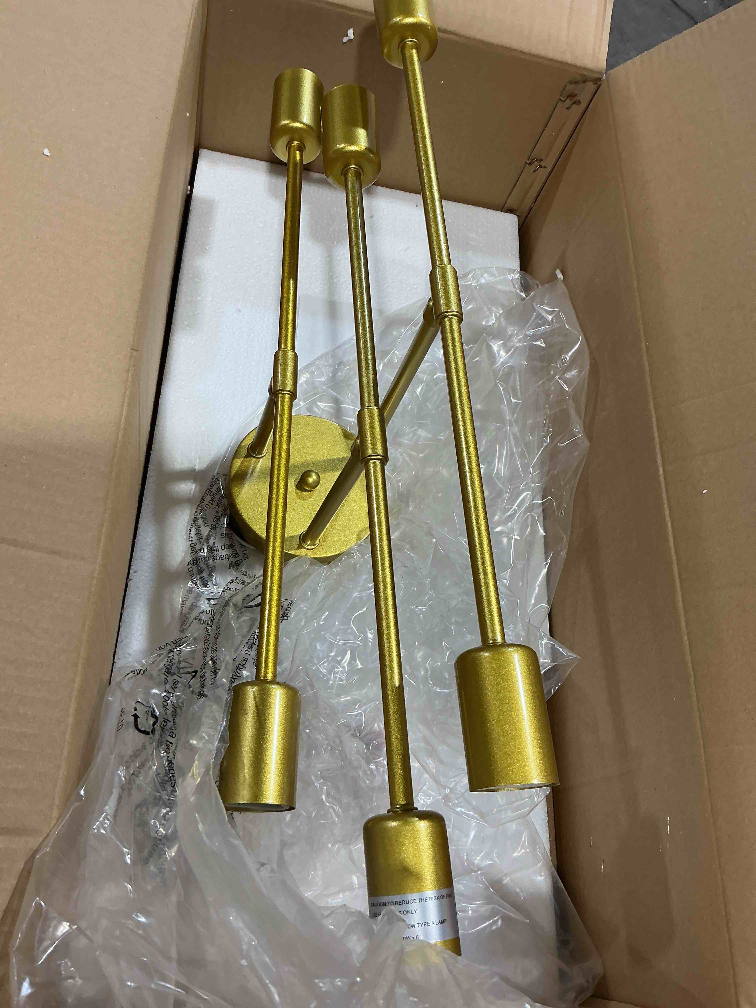 Condition photo showing New/Like New for semi flush mount ceiling light fixture, 6 lights modern sputnik chandelier ceiling lamp with e26 bulb base, light fixtures ceiling mount for bedroom kitchen living room hallway (gold)