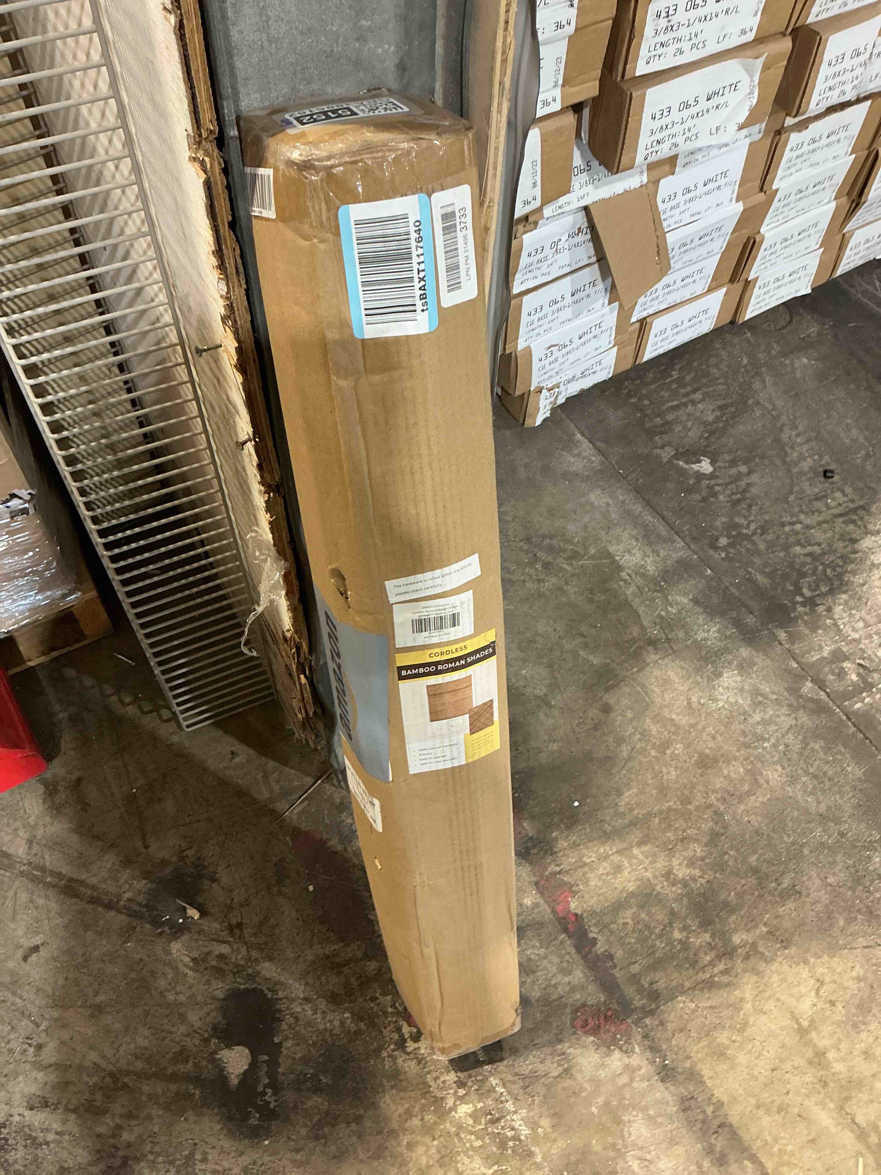 Condition photo showing New/Like New for unishades cordless bamboo roman shades, 35×48 in, highfield teak | wide bamboo strip weaving technique, high light-blocking capacity, high level of privacy protection