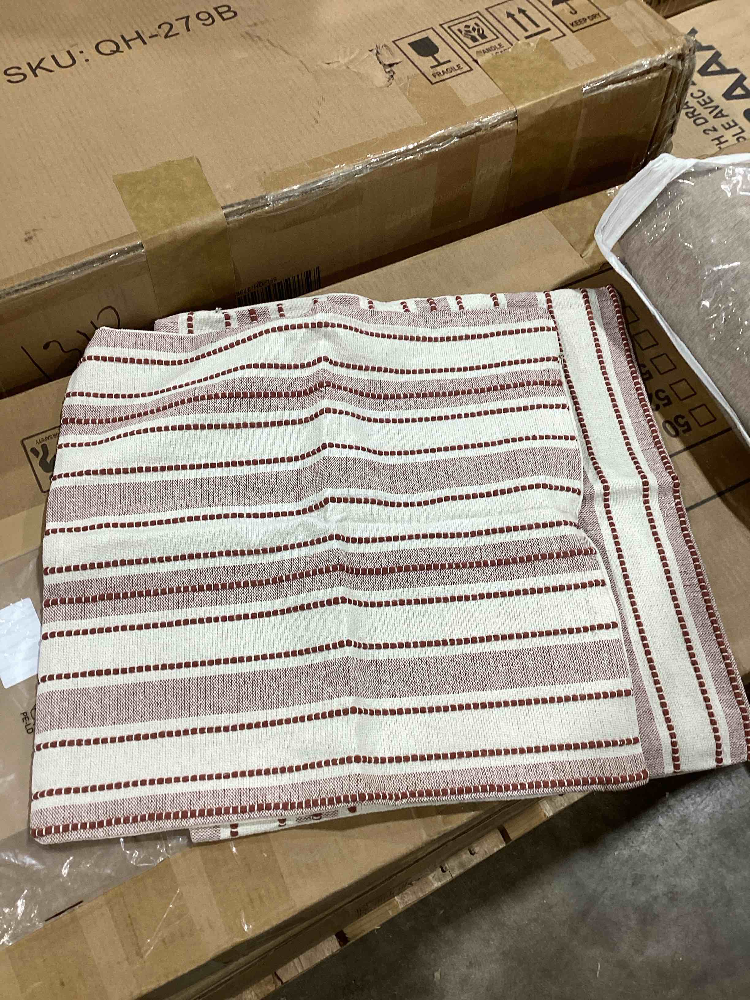 Condition photo showing Good Condition for cethom decorative boho throw pillow covers, farmhouse textured pillow case, 20 x 20 inch set of 2, chair sofa bedroom living room home decor couch cushion case, rust and beige striped