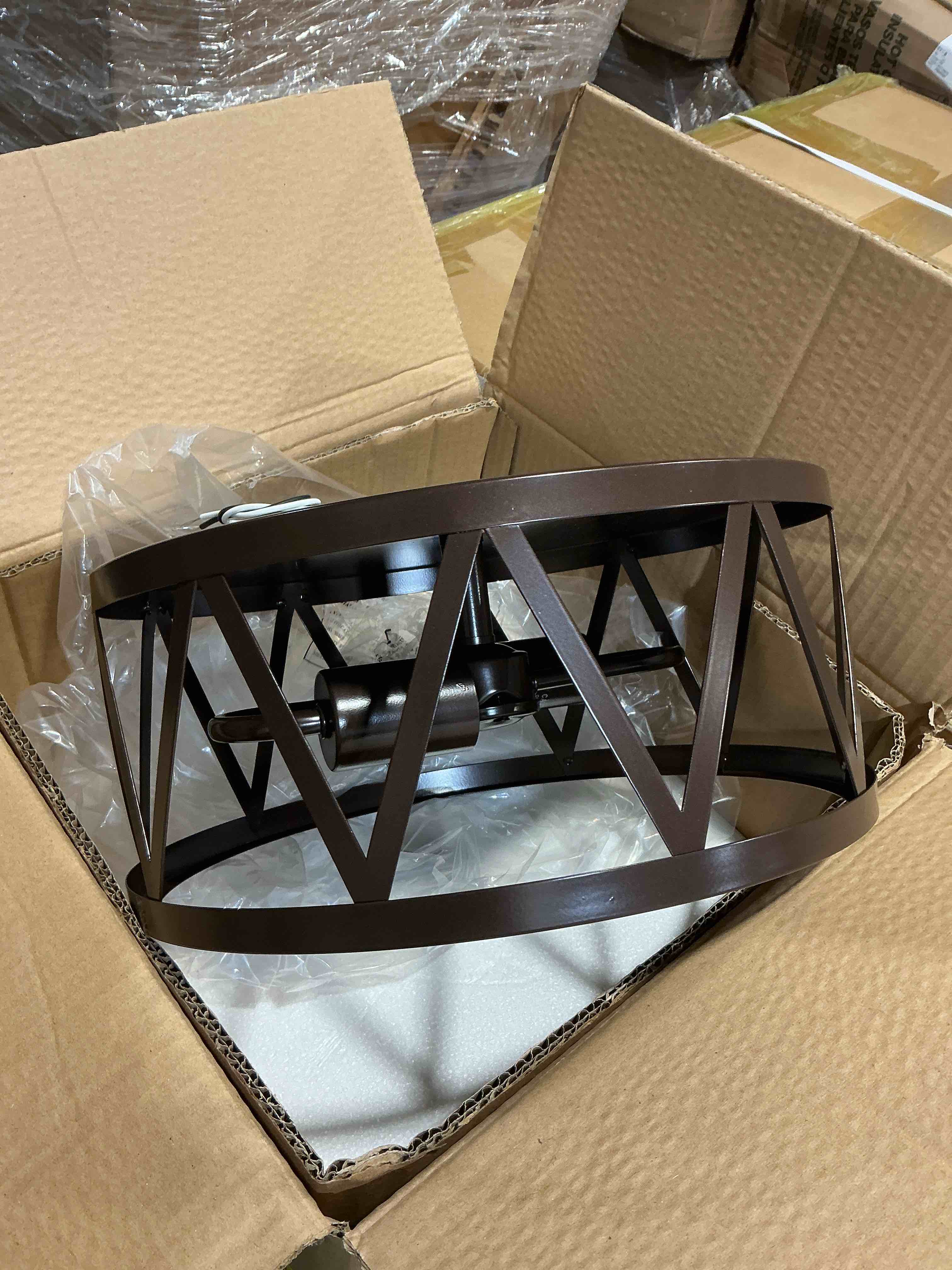 Condition photo showing Good Condition for farmhouse semi flush mount ceiling light fixtures, 11.8“ 2-light black industrial sloped ceiling lighting with metal cage for kitchen, hallway, entryway, laundry room, bedroom, e26