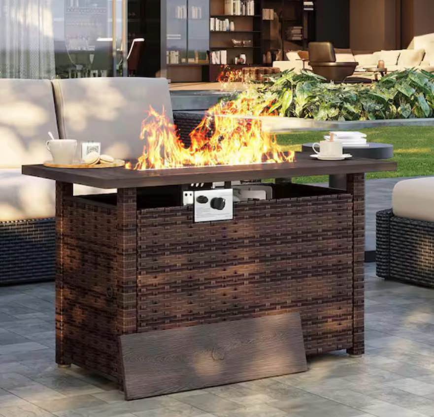 sizzim g25008bk02a-ym 44 in. wicker rectangular propane fire pit table