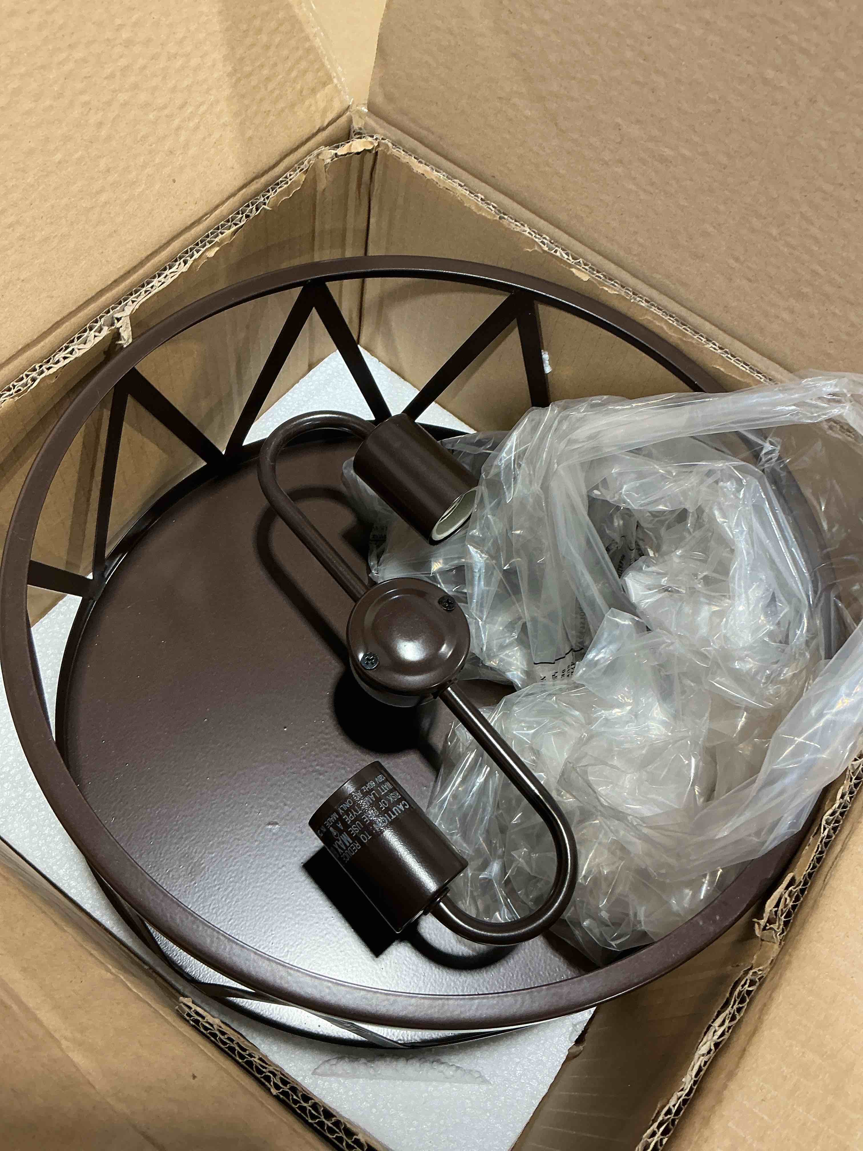 Condition photo showing Good Condition for industrial flush mount lights, farmhouse close to ceiling flush mount lighting, 2-light flush mount ceiling lighting fixture (oil rubbed bronze, 1 pack)