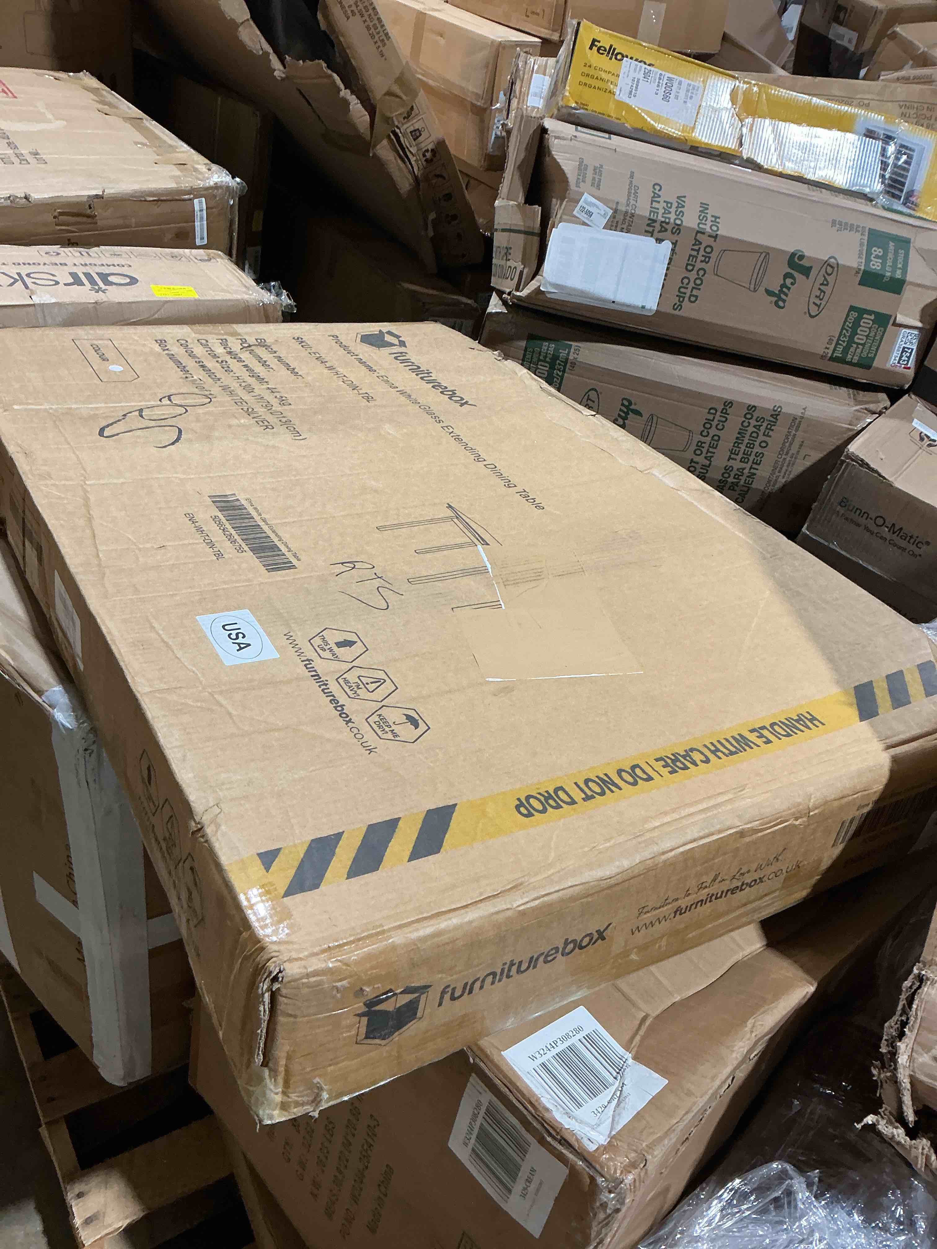 Condition photo showing Good Condition for furniture box uk enna white glass and chrome extending kitchen dining table & faux leather white chrome leg lorenzo dining chairs - table only