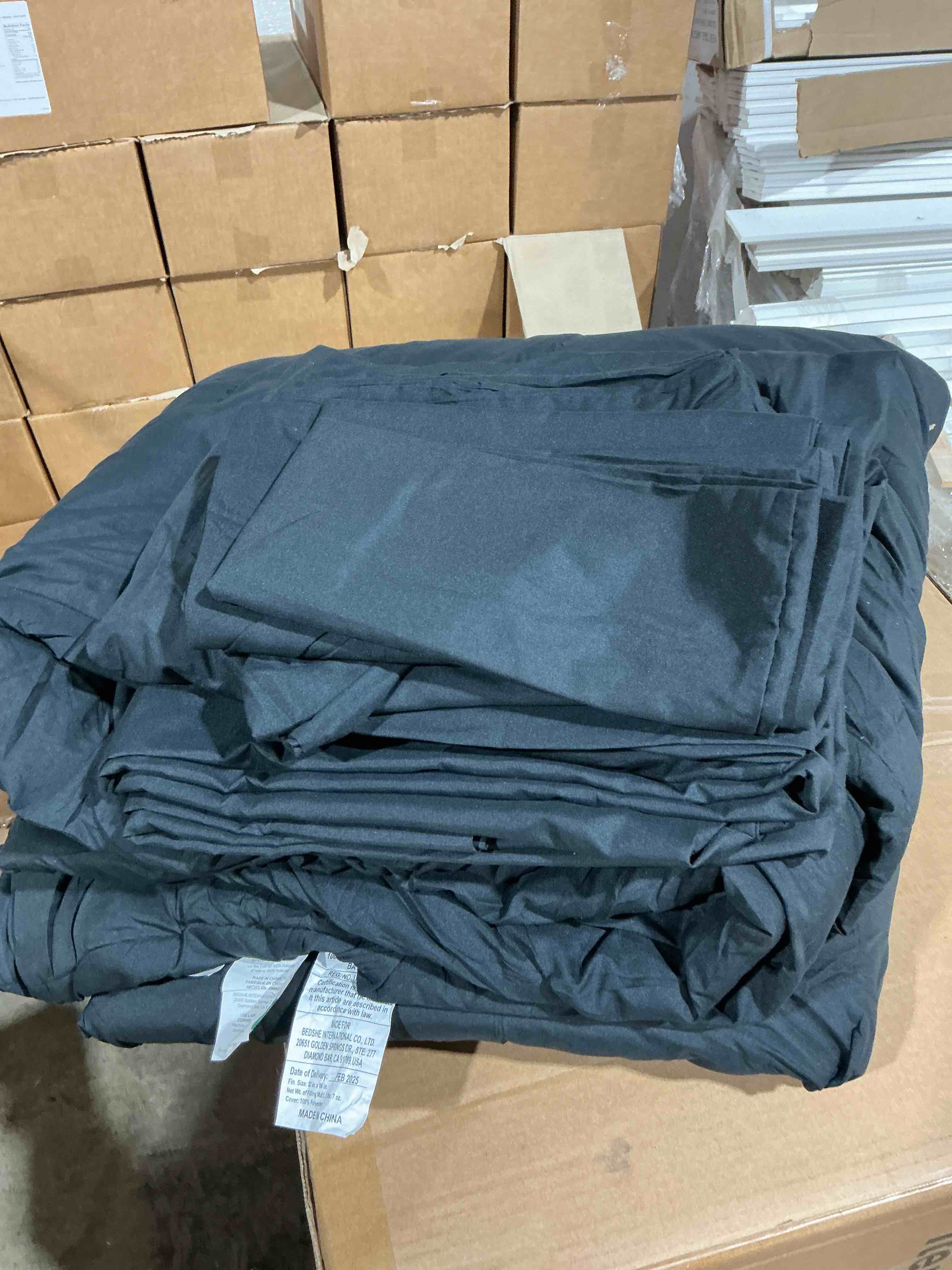 Condition photo showing Good Condition for cozylux oversized queen comforter set black, 3 pieces 98x98 solid breathable quilted bedding sets for all season, luxury soft lightweight bed set with down alternative comforter and 2 pillowcases black oversized queen