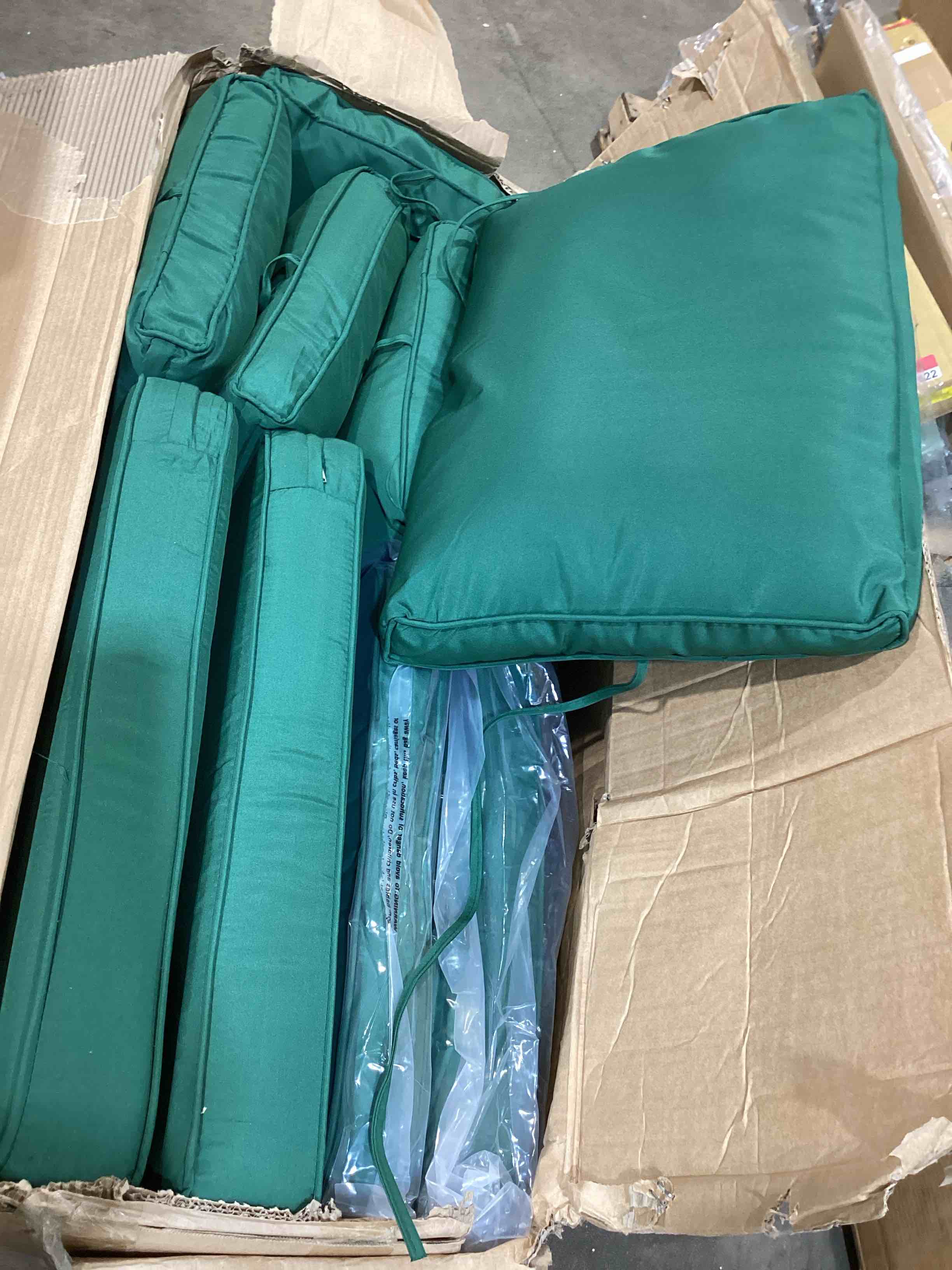 Condition photo showing Good Condition for outdoor deep seat cushion set, 24x24 inch water-resistant & fade-resistant outdoor chair cushions, patio furniture cushions with removable cover for patio chair, sofa, forest green (set of 4)