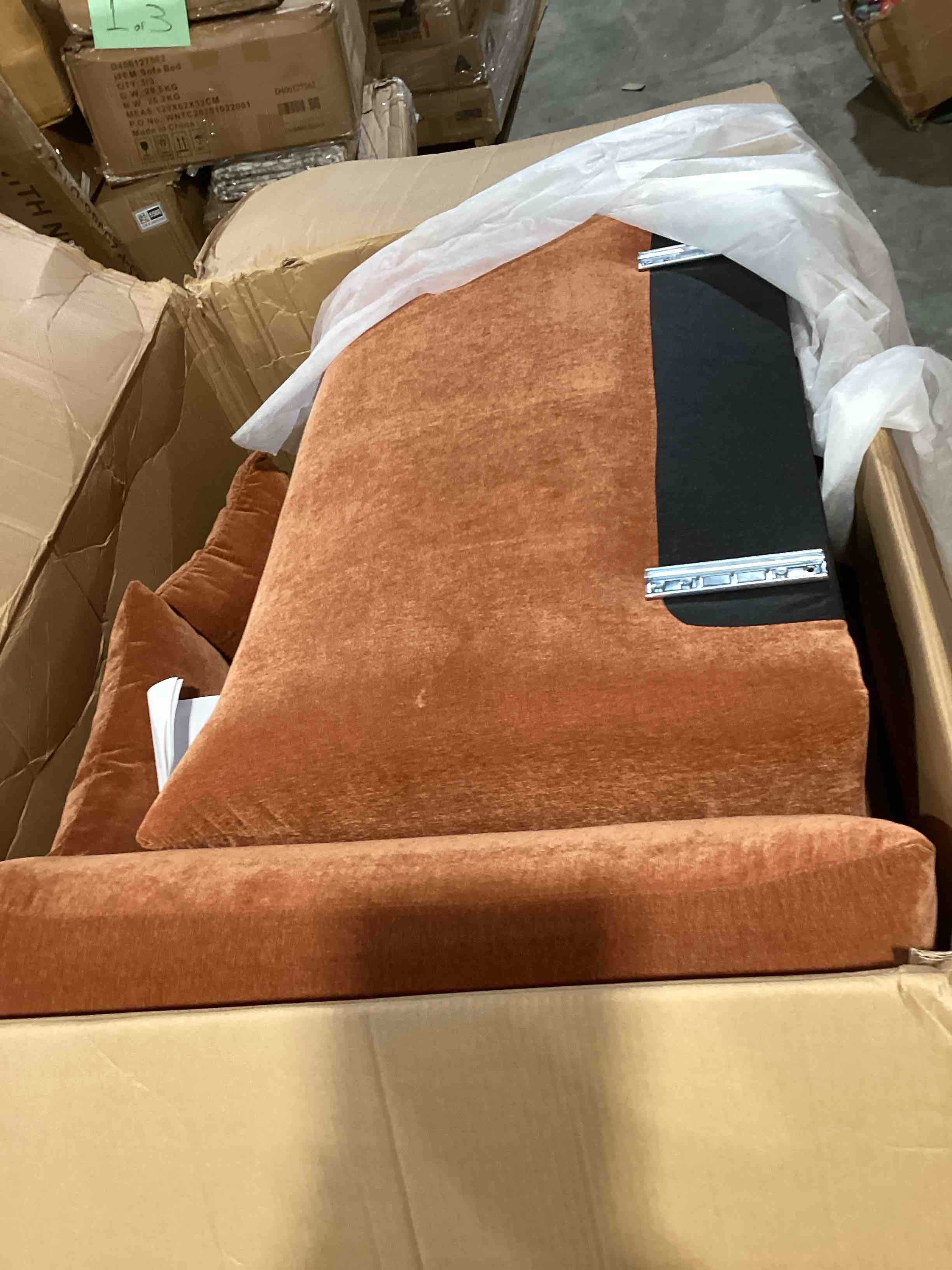 Condition photo showing Good Condition for modern minimalist navy boucle loveseat sofa