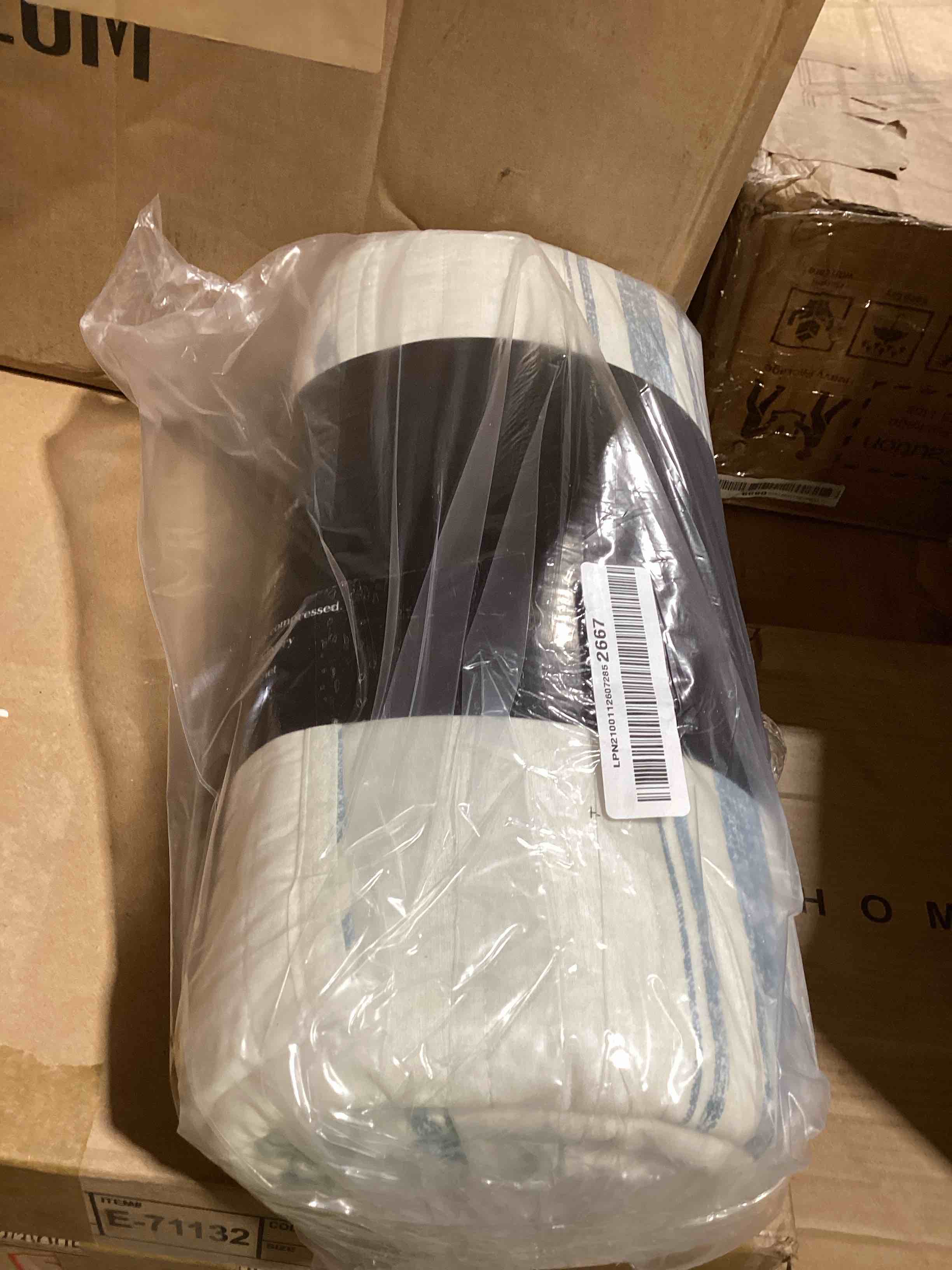 Condition photo showing New/Like New for lush decor farmhouse stripe reversible cotton quilt queen size 3 piece set full/queen blue - farmhouse bedding set queen quilt - striped bedding