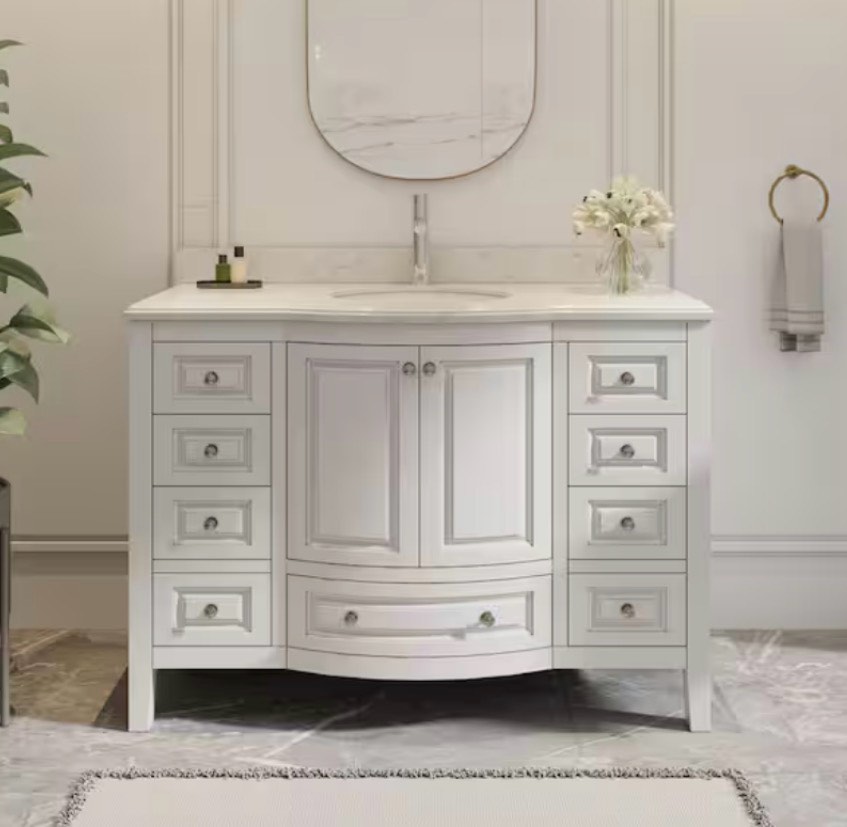48 in. w x 22 in. d x 33.5 in. h single sink freestanding white bath vanity with white engineered stone top (assembled