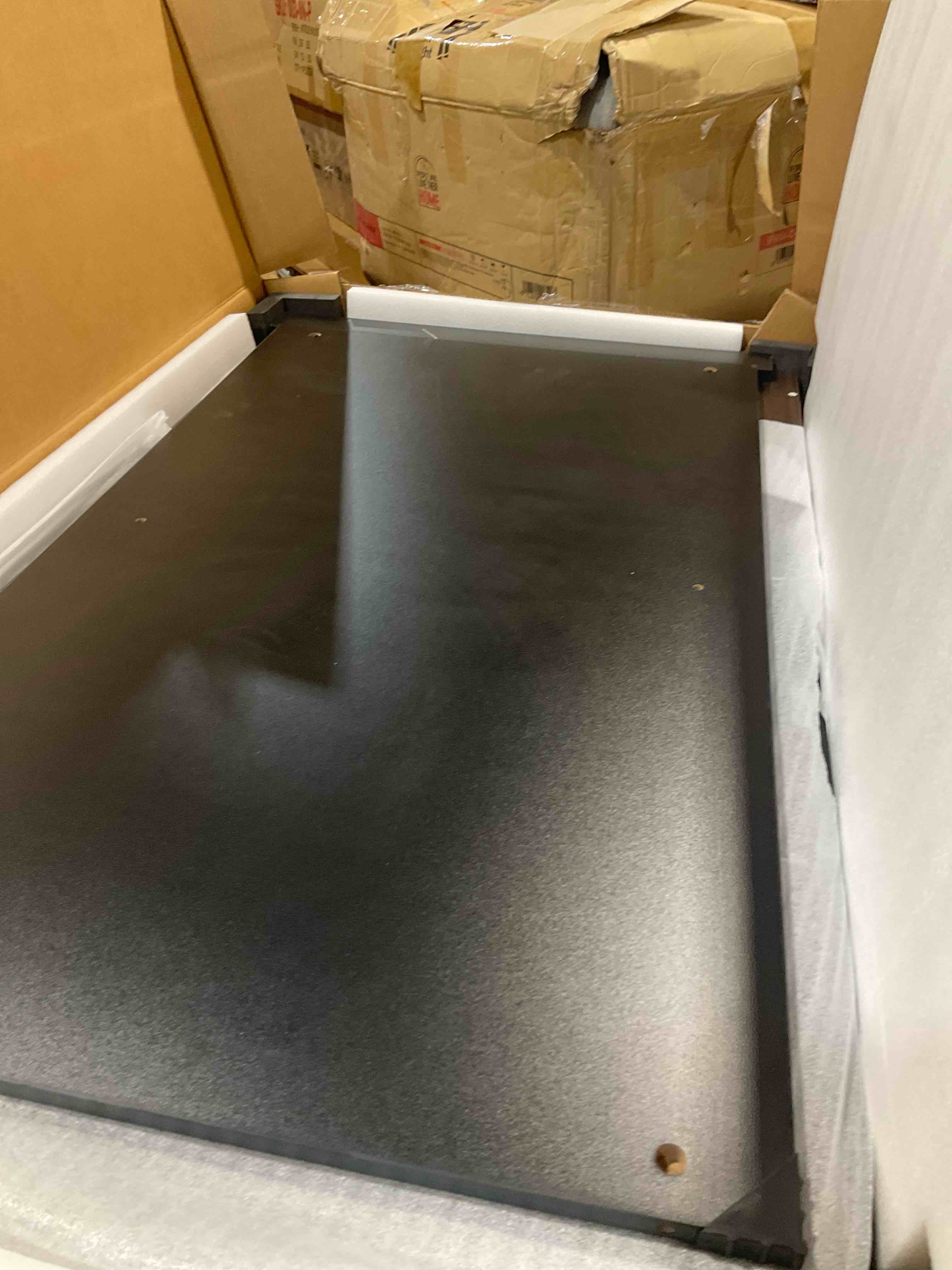 Condition photo showing Good Condition for black coffee table, modern rustic wood center table with storage for living room, industrial rectangle 2 tier cocktail tea table, black oak