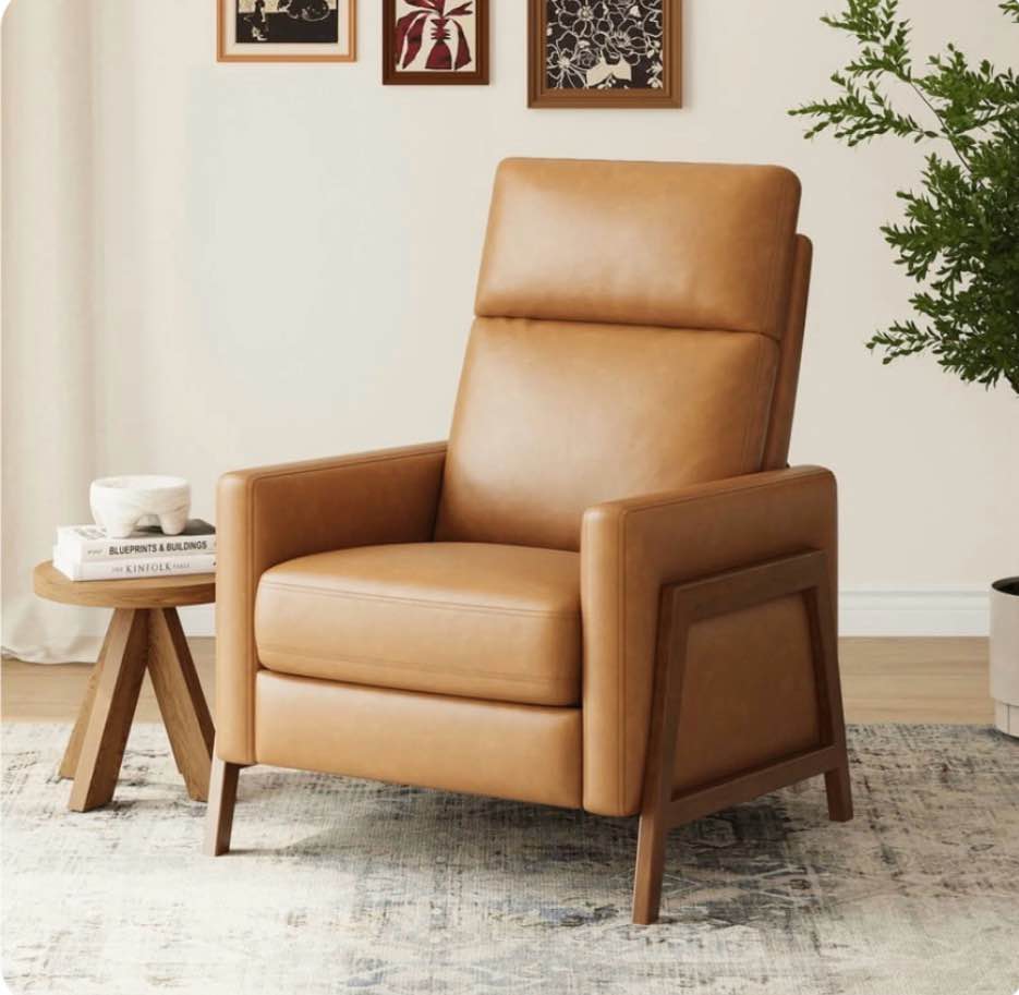 vivihav 32-in w cocoa mid-century modern pu leather recliner chair with 3-position tilt : wooden base of the armchair only