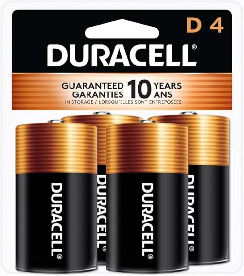Duracell Coppertop D Batteries - 4pk Alkaline Battery: 15000mAh, Household Use, in office 
