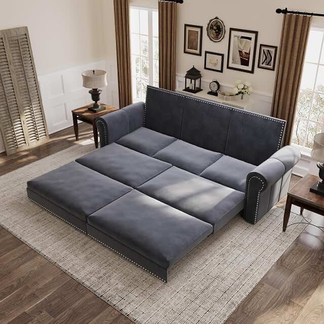 93.7-inch 3-in-1 convertible pull-out king-size gray sleeper sofa