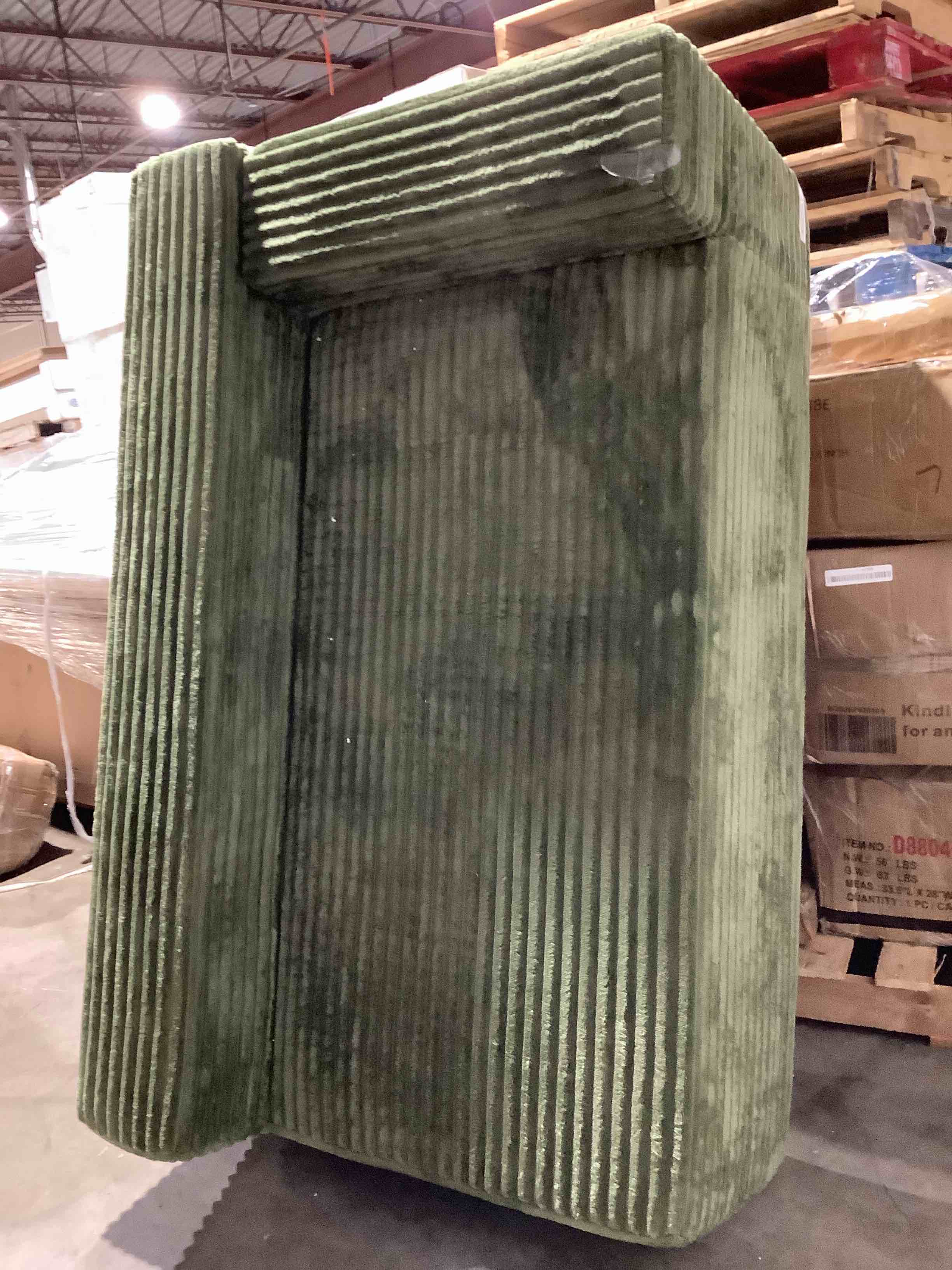 Condition photo showing Good Condition for soft sides green corduroy corner modular couch