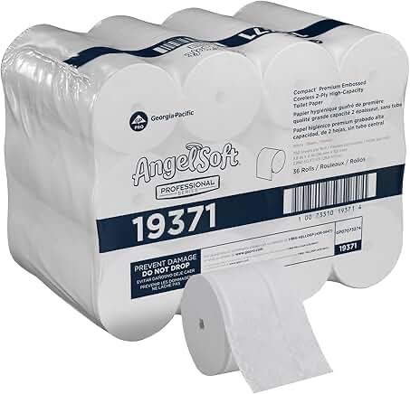 angel soft professional series compact premium embossed coreless 2-ply high-capacity toilet paper by gp pro, white, 19371, 750 sheets per roll, 36 rolls per case