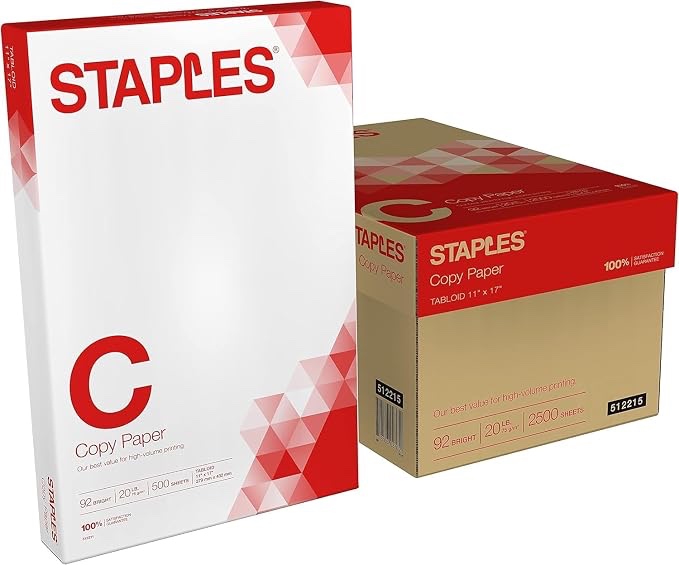 Staples 11  x 17  Copy Paper 20 lbs 92 Brightness 500/RM 5 RM/CT (512215)