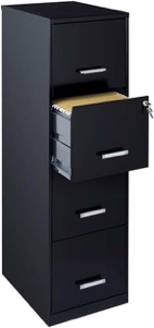 Drawer vertical file cabinet black 18 inch deep, light duty filing for letters