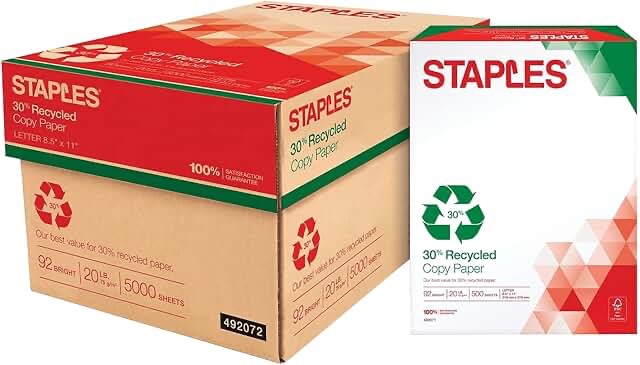 staples 30 percent recycled copy paper, 8 1/2" x 11", case