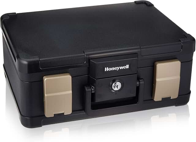 sentrysafe black fireproof and waterproof safe, file folder and document box with key lock, 14.3 x 15.5 x 13.5 inches, hd4100
