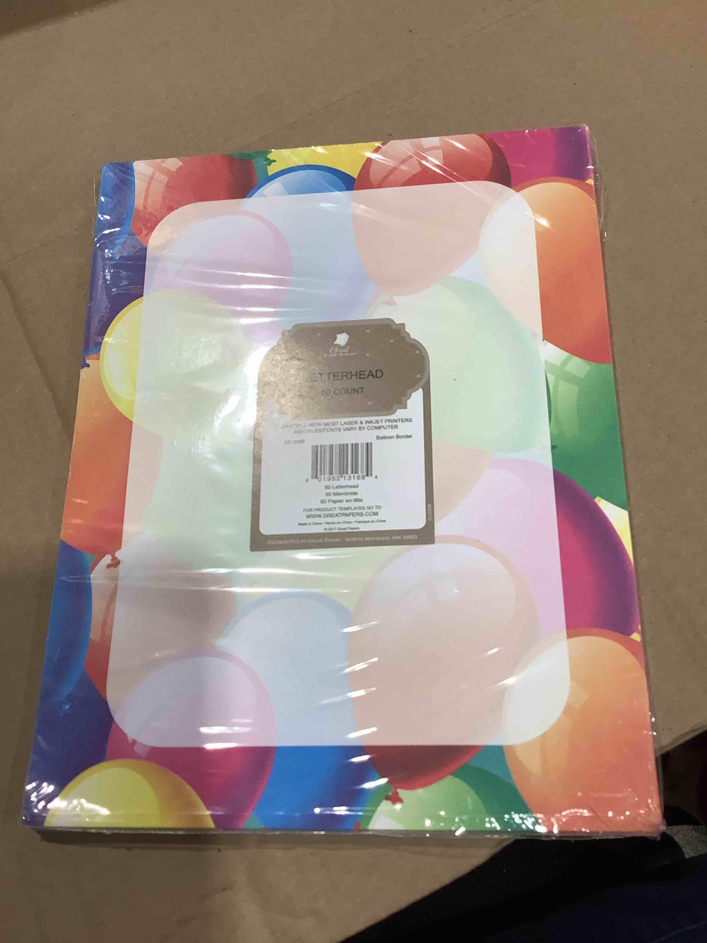 Condition photo showing New/Like New for great papers balloon border letterhead 80 count 2013168