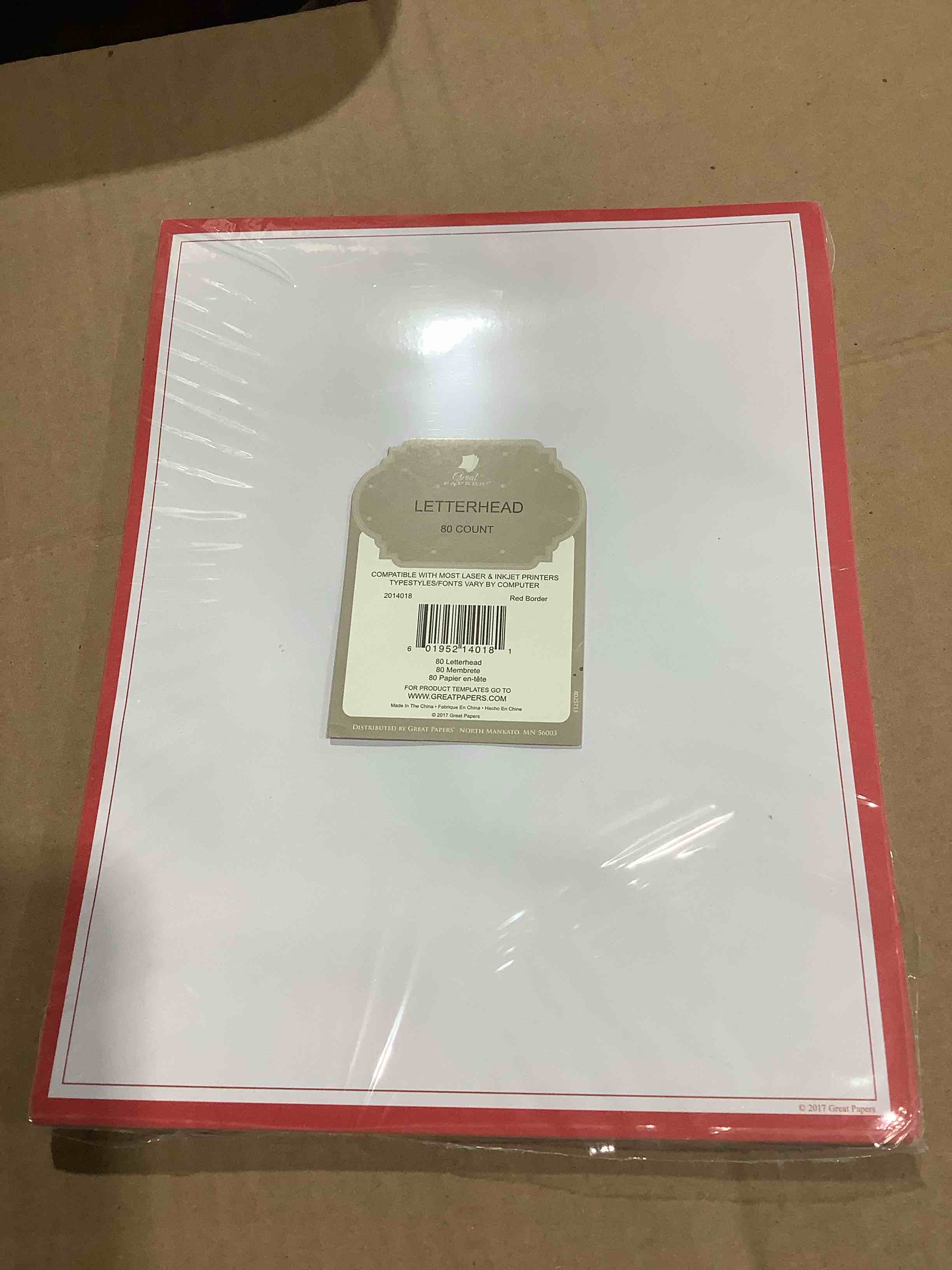 Condition photo showing New/Like New for great papers! everyday letterhead red border 80/pack (2014018)