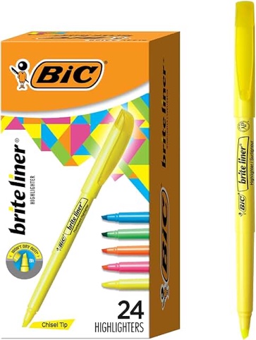 bic brite liner highlighters  chisel tip  assorted colors  24 count
