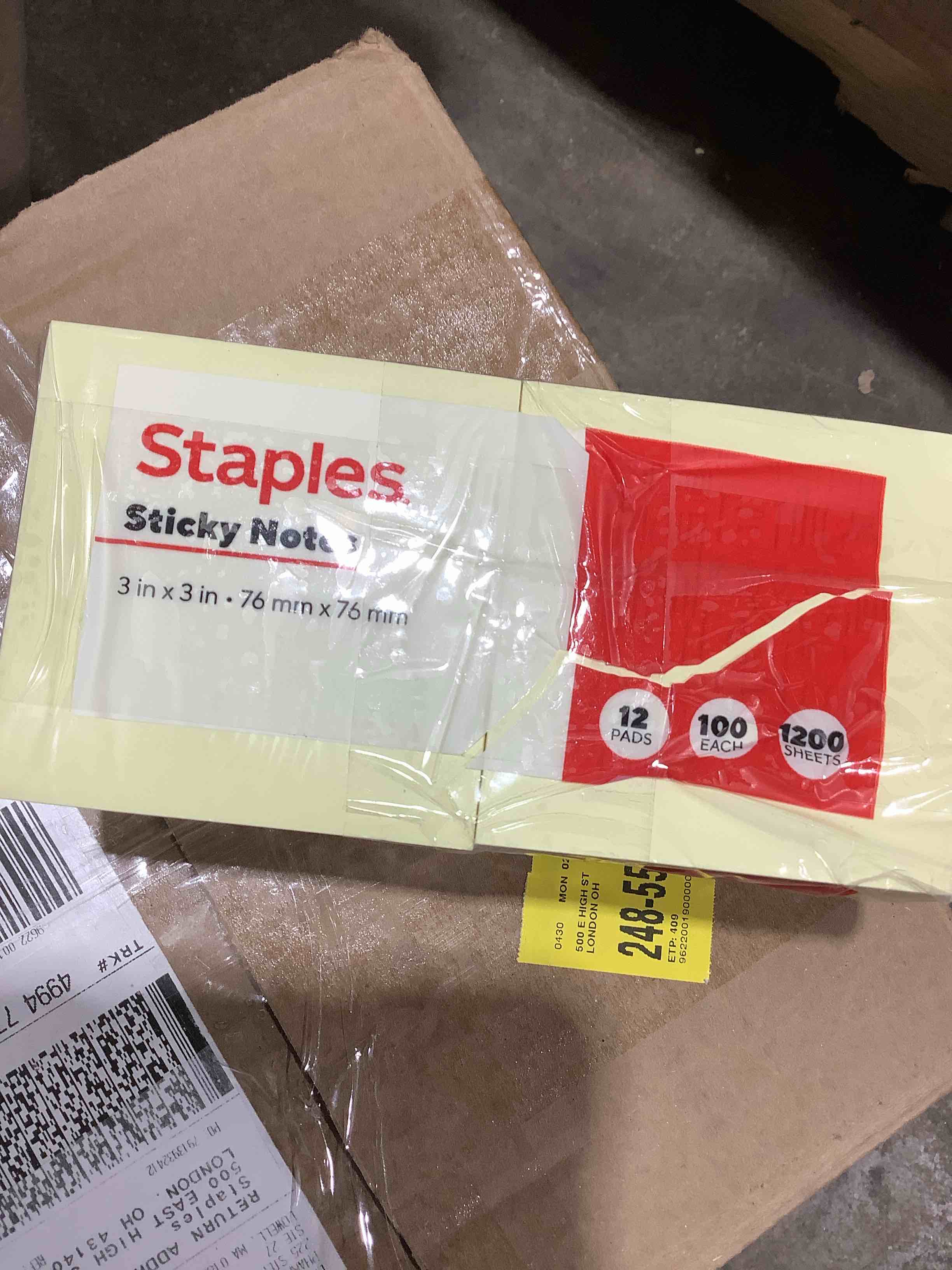 Condition photo showing Good Condition for staples stickies recycled notes 3 x 3 yellow 12 pads/pack (s-33yr12) 105809