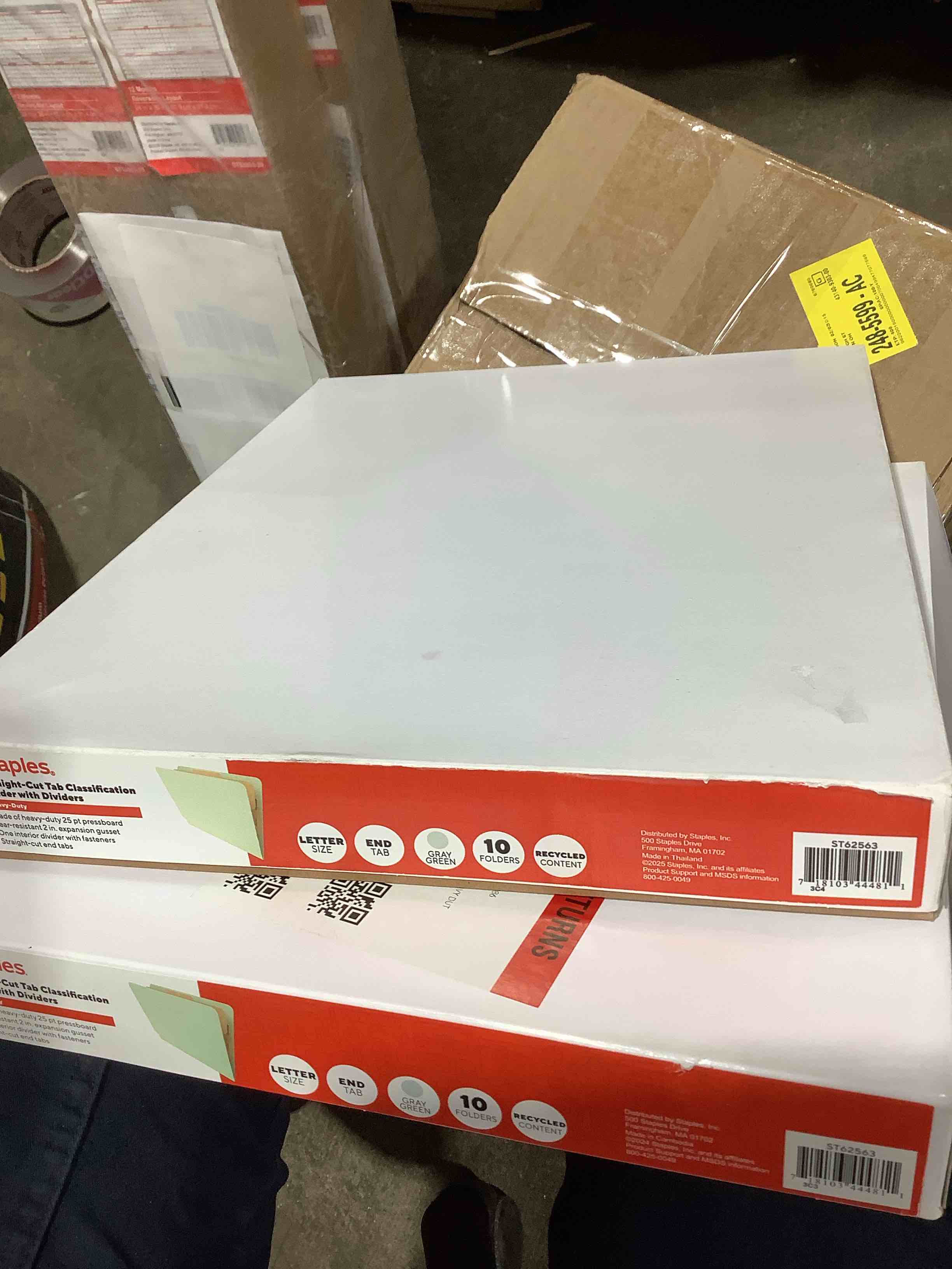 Condition photo showing New/Like New for staples heavy?duty recycled classification folder, 1 divider, 2? expansion, letter size, gray/green pressboard, 10/box, 2 count