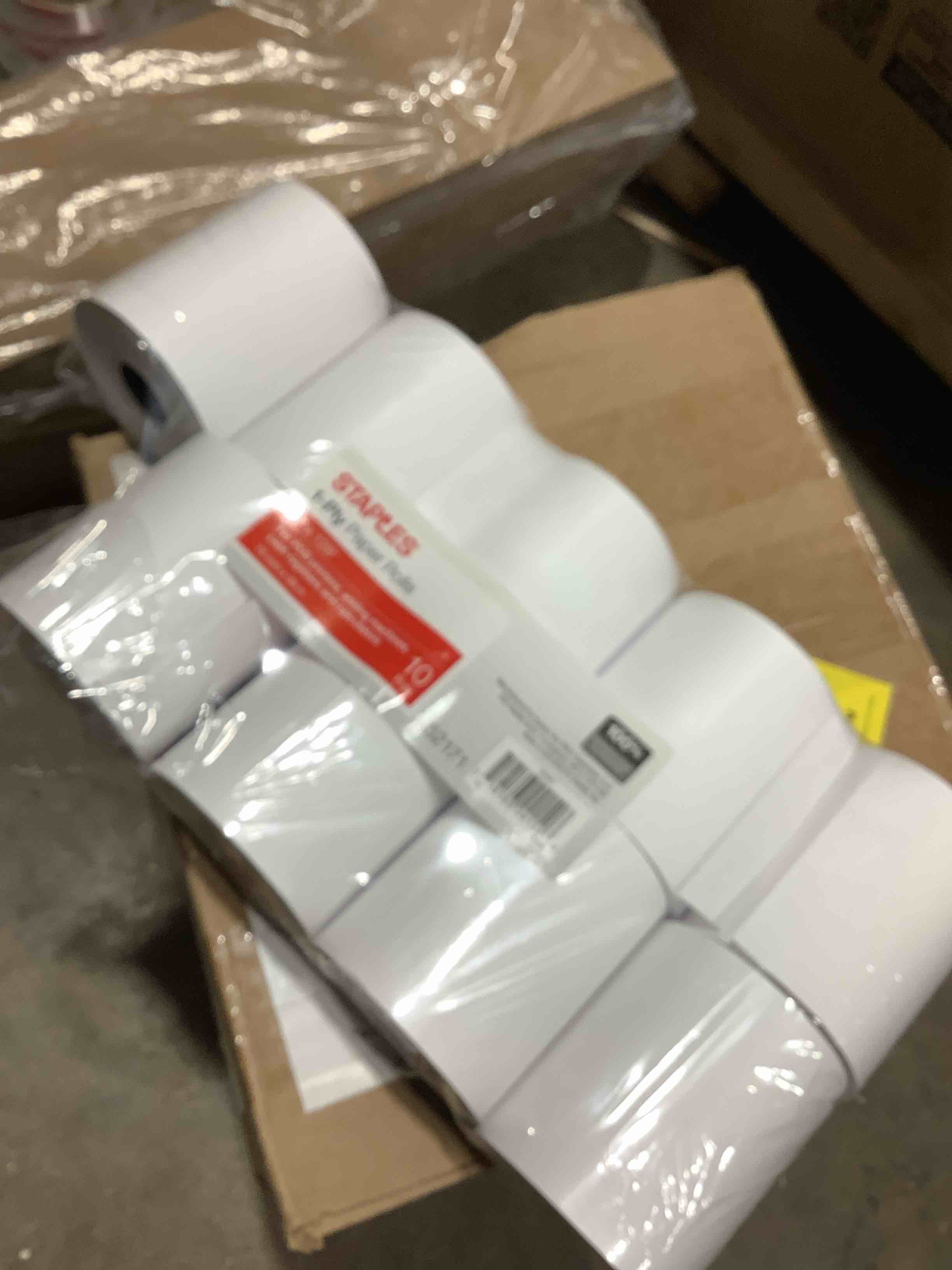 Condition photo showing Good Condition for staples 1 ply 3" x 128' paper rolls, 9 rolls