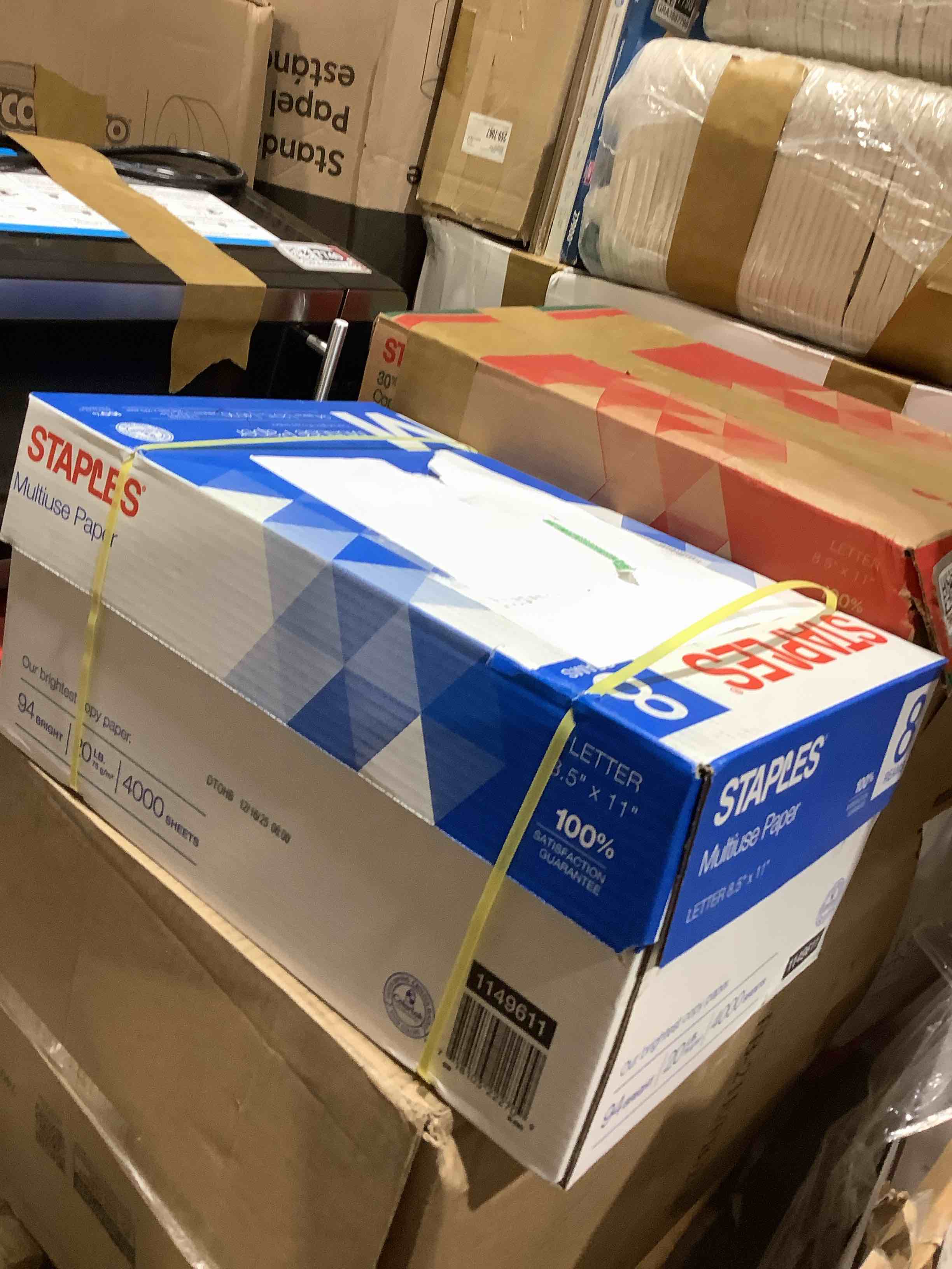 Condition photo showing New/Like New for staples 8.5 x 11 multipurpose paper 20 lbs. 94 brightness 500/rm 8 rm/ct 1149611, 10 reams